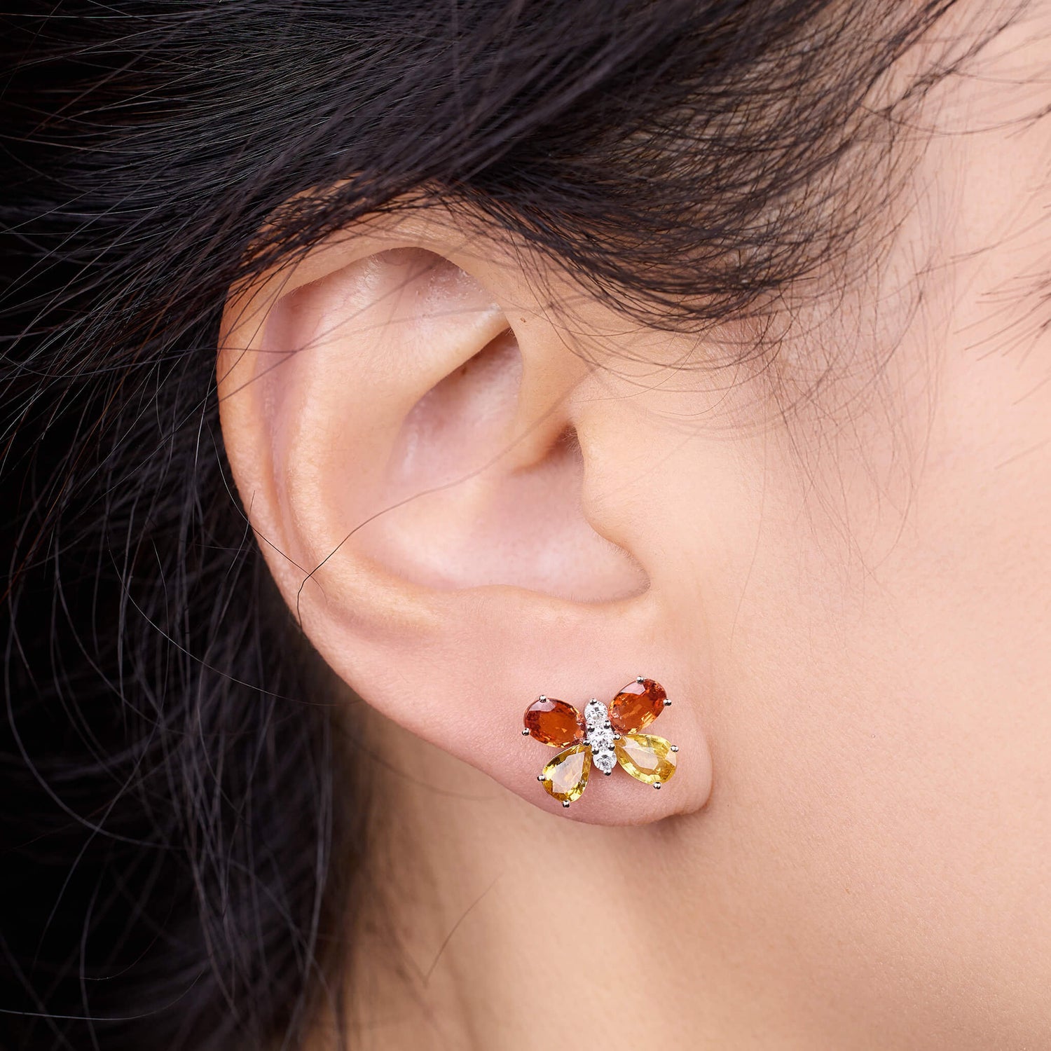 18K Gold Fancy Sapphire and Diamond Butterfly Earrings - Jewelry And Store