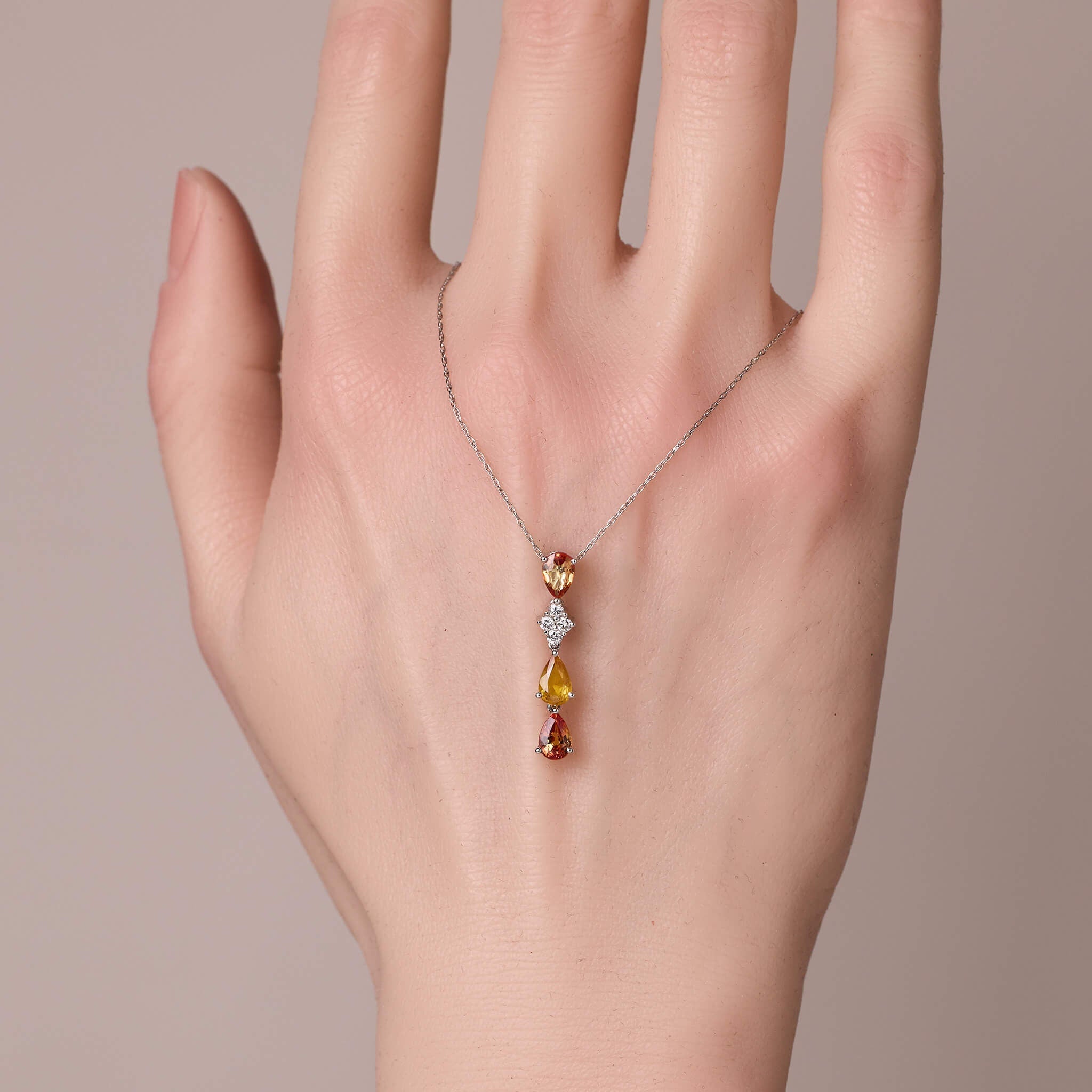 18K Gold Nature Diamond & Fancy Sapphire Drop Pendant - Jewelry And Store