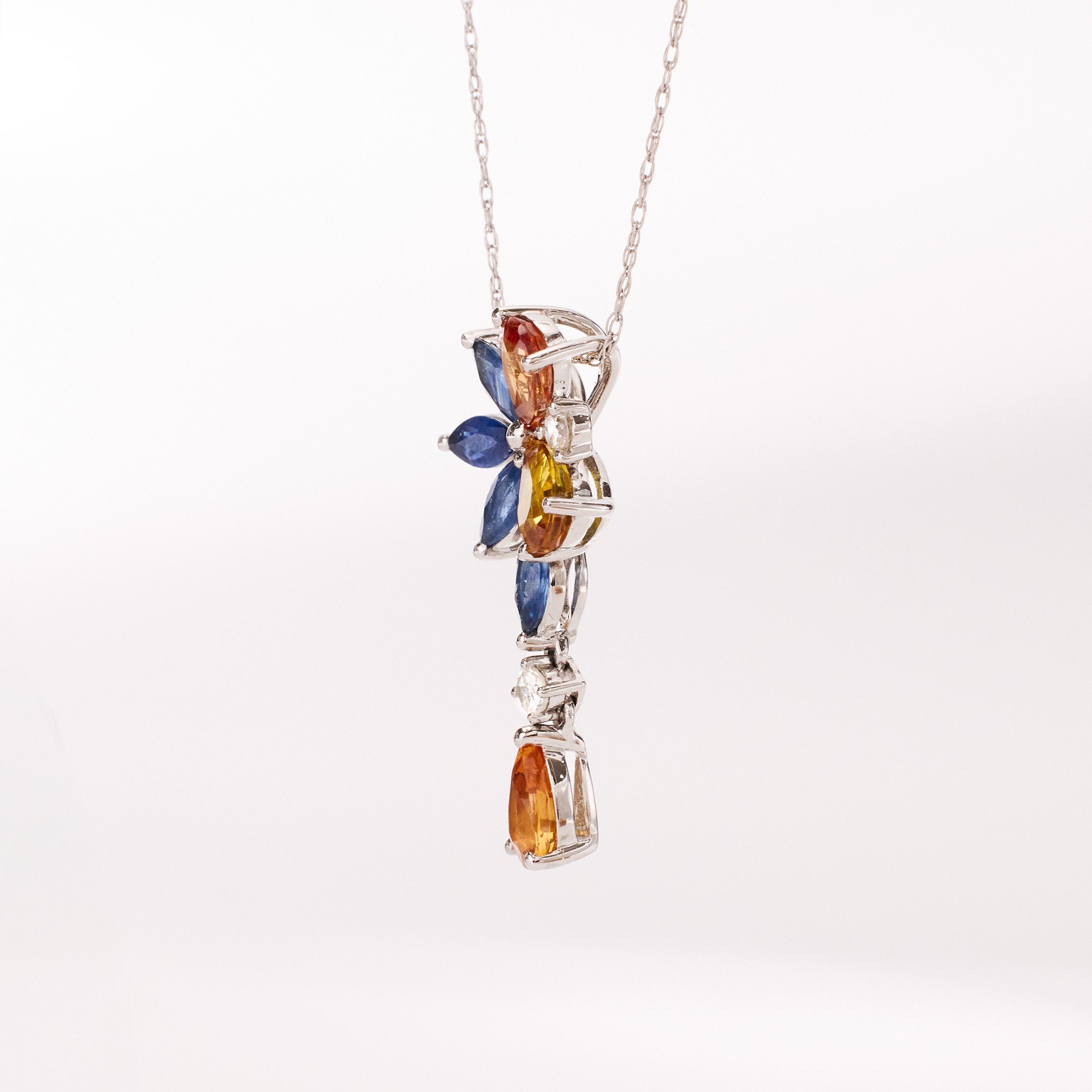 18K Gold Nature Diamond & Fancy Sapphire Drop Pendant - Jewelry And Store