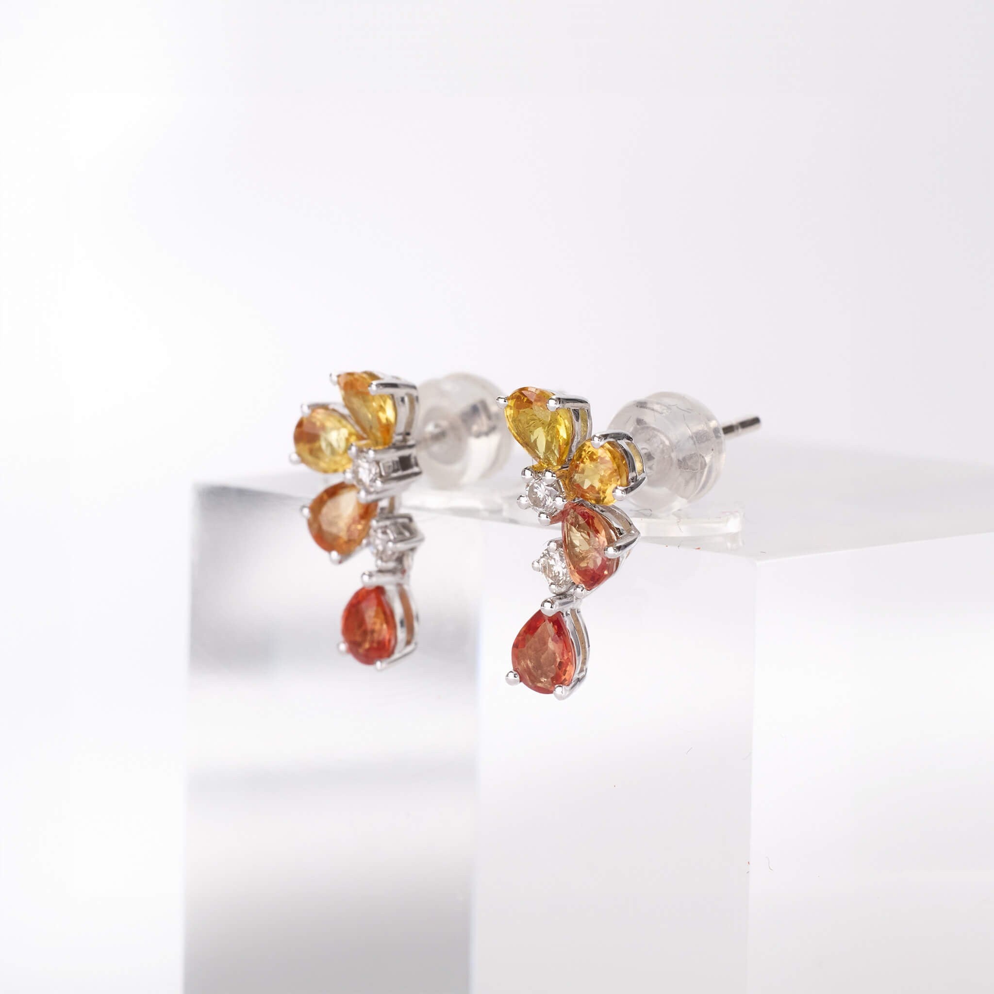 18K Gold Natural Sapphire & Diamond Floral Earrings - Jewelry And Store