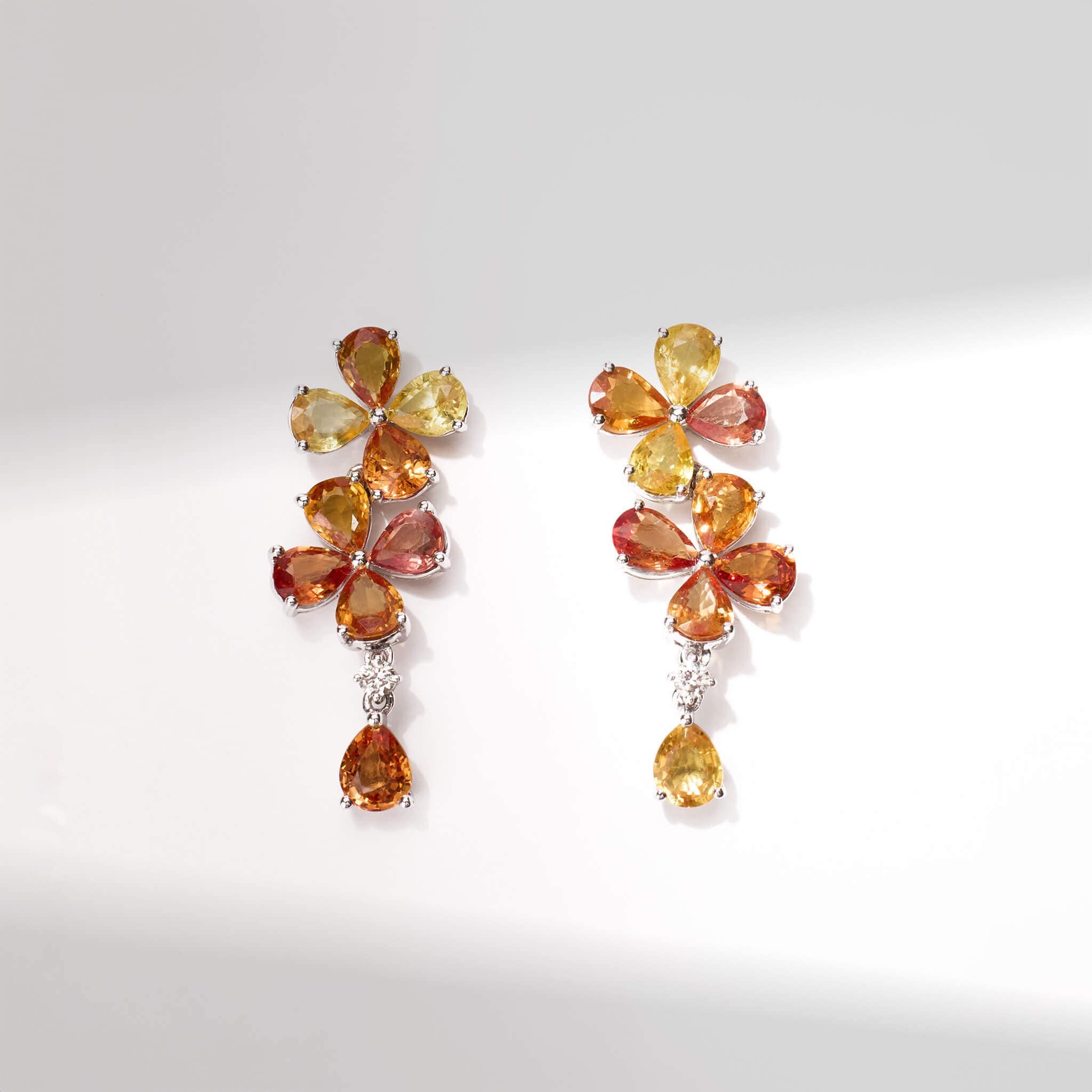 18K Gold Fancy Sapphire and Diamond Flower Earrings - Jewelry And Store