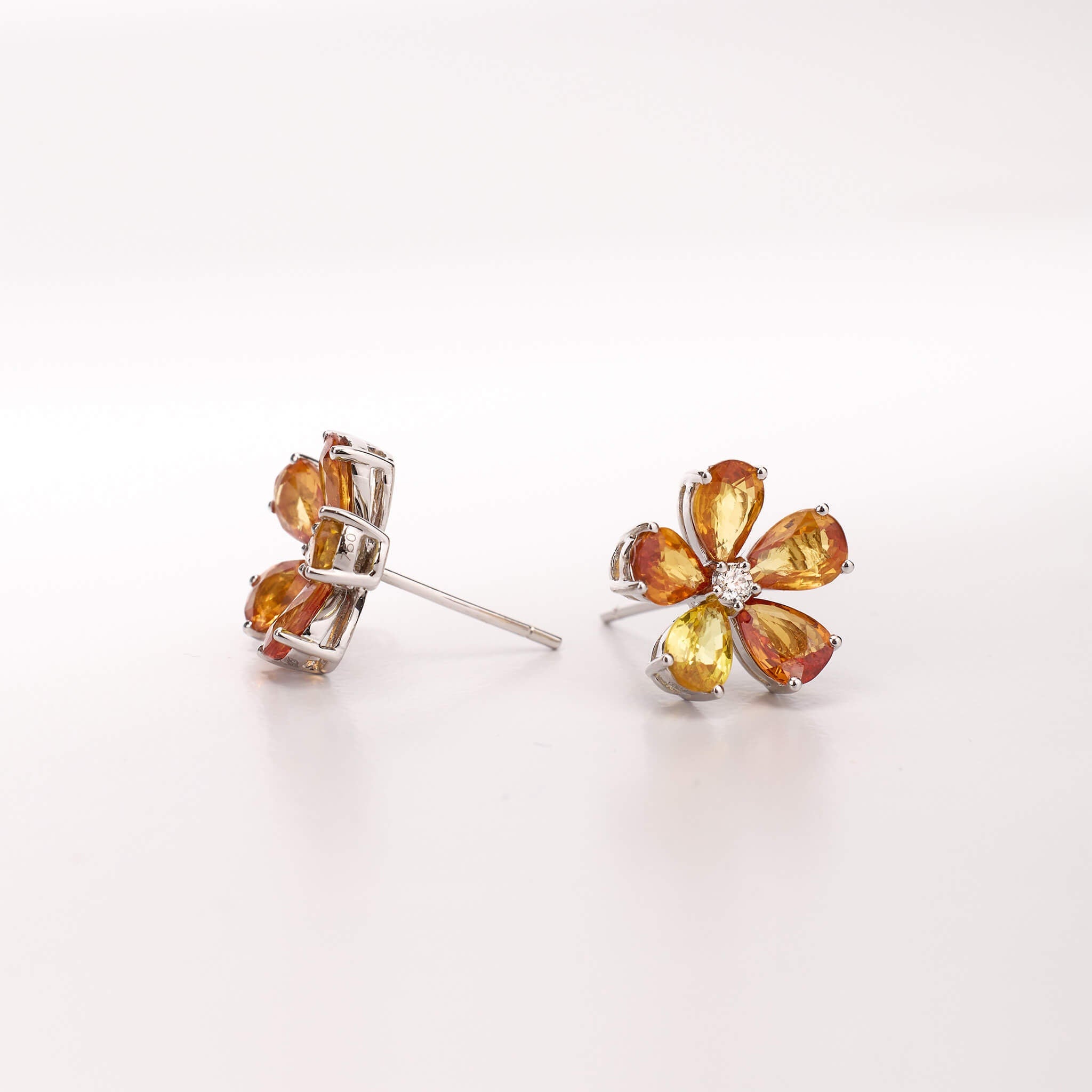 18K Gold Fancy Sapphire and Diamond Flower Earrings - Jewelry And Store