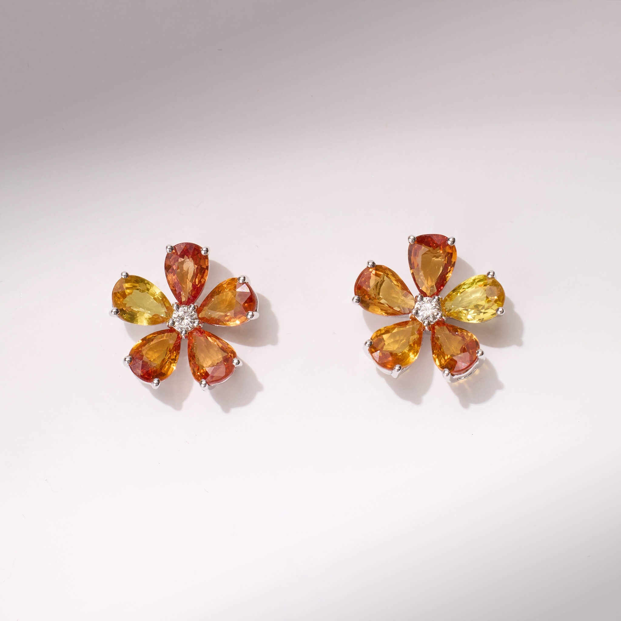 18K Gold Fancy Sapphire and Diamond Flower Earrings - Jewelry And Store