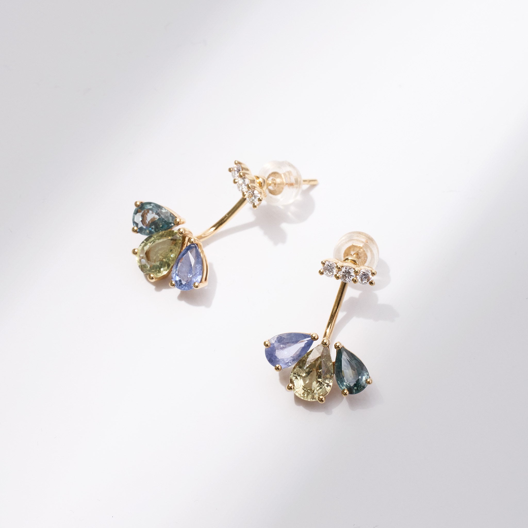 18K Gold Fancy Sapphire and Diamond Flower Earrings - Jewelry And Store