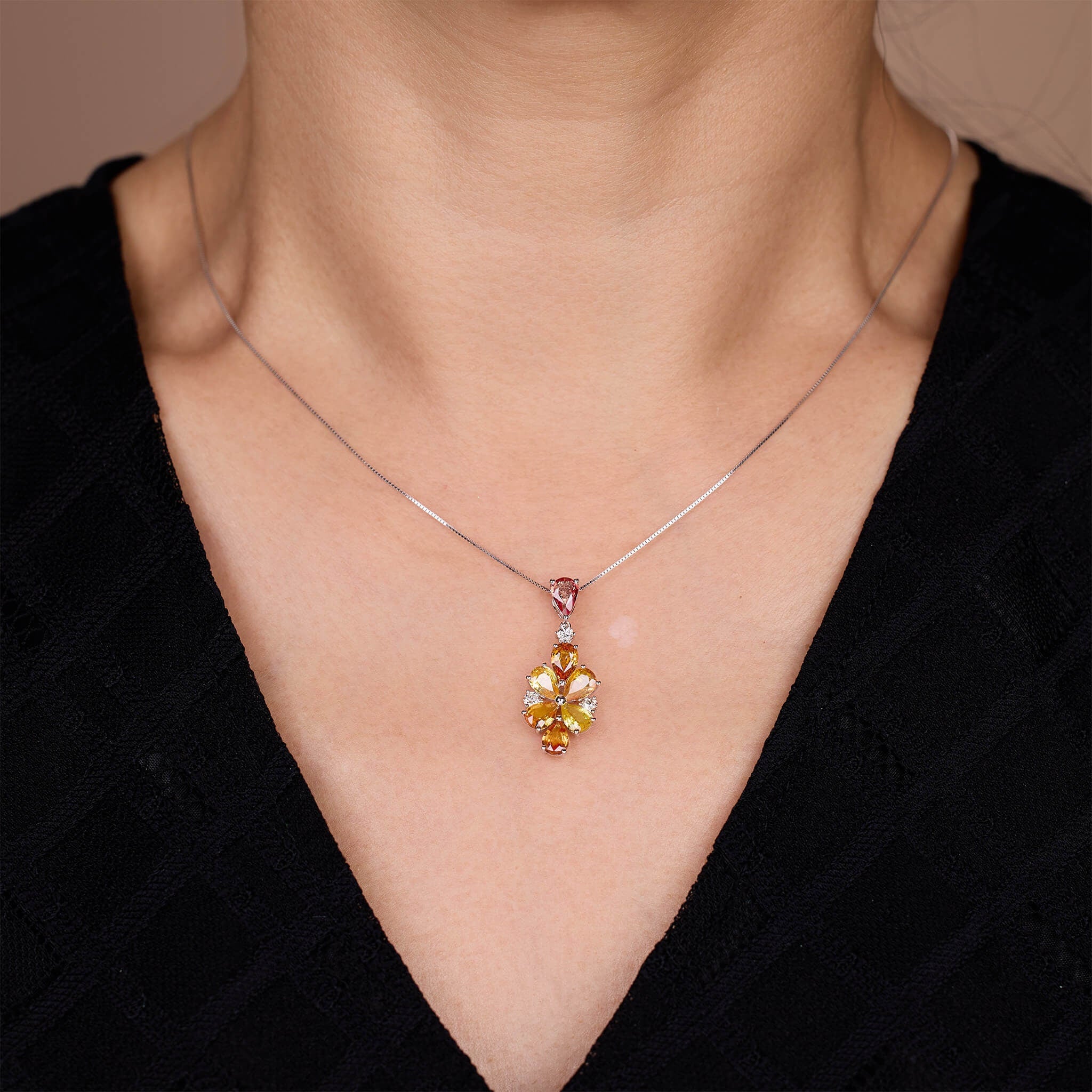 18K Gold Nature Diamond & Fancy Sapphire Flower Pendant - Jewelry And Store