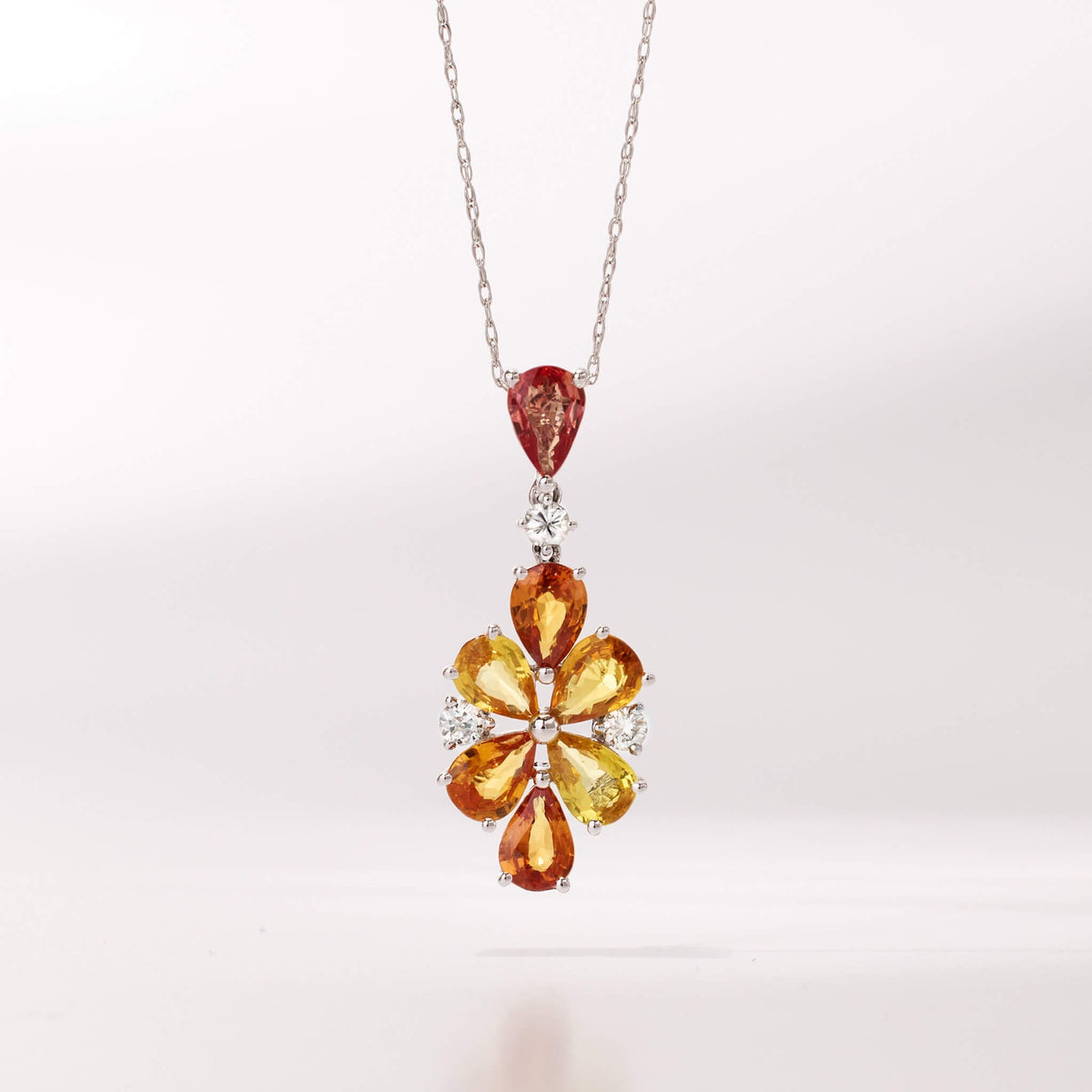 18K Gold Nature Diamond & Fancy Sapphire Flower Pendant - Jewelry And Store
