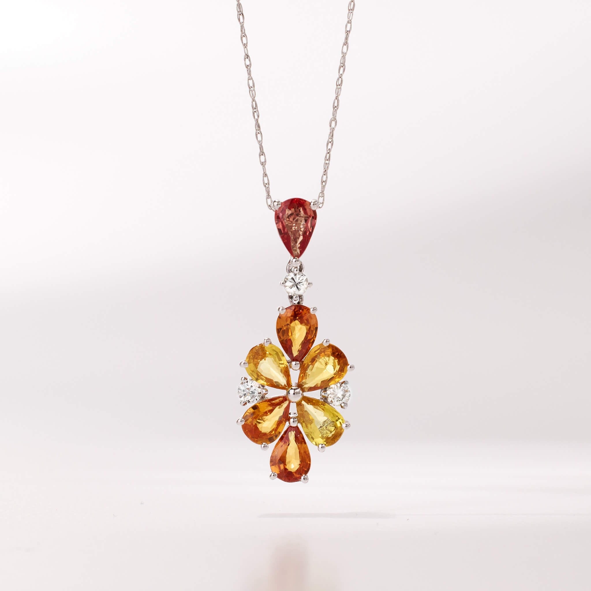 18K Gold Nature Diamond & Fancy Sapphire Flower Pendant - Jewelry And Store