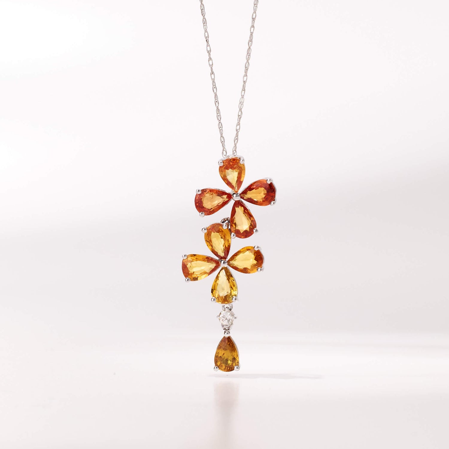 18K Gold Nature Diamond & Fancy Sapphire Flower Pendant - Jewelry And Store