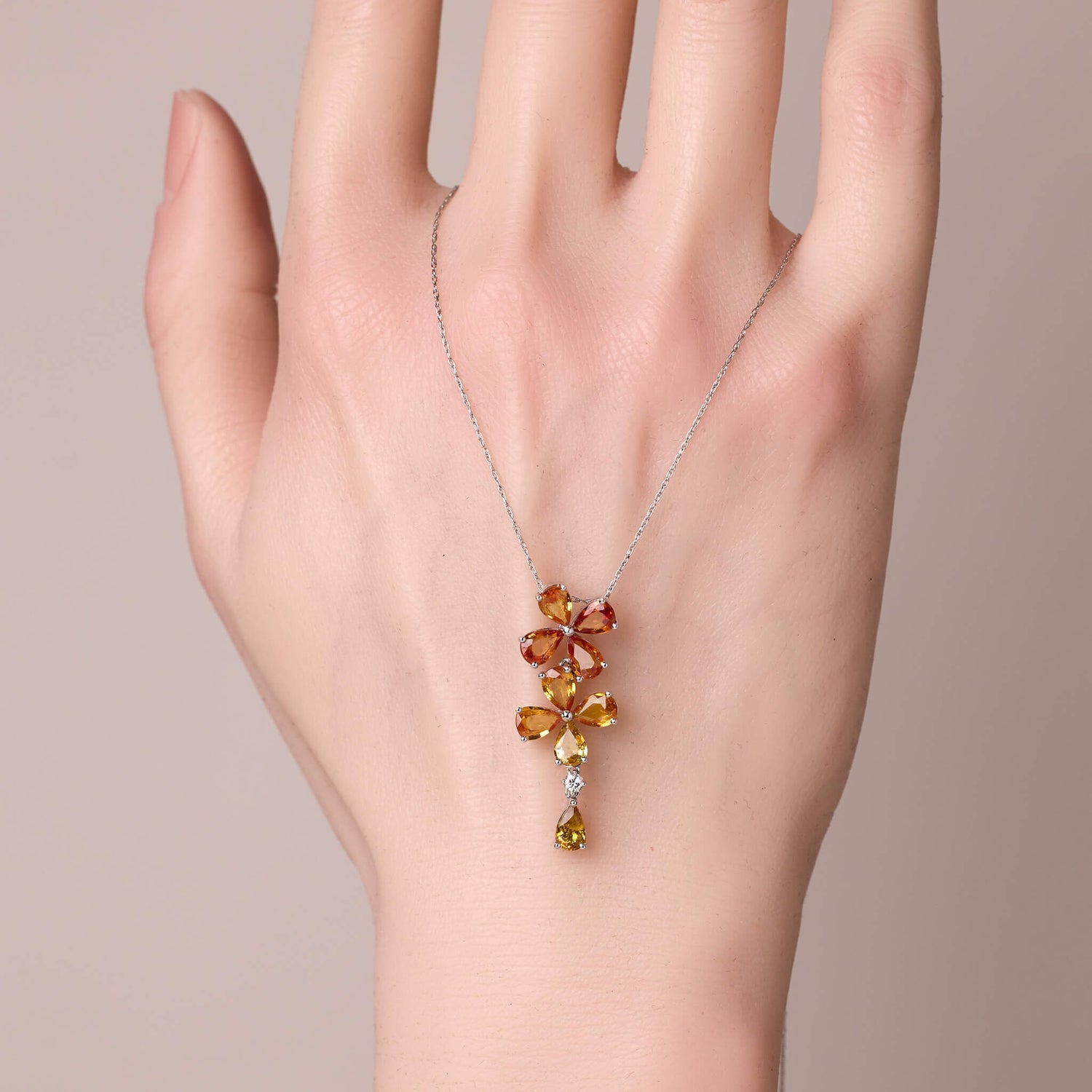 18K Gold Nature Diamond & Fancy Sapphire Flower Pendant - Jewelry And Store