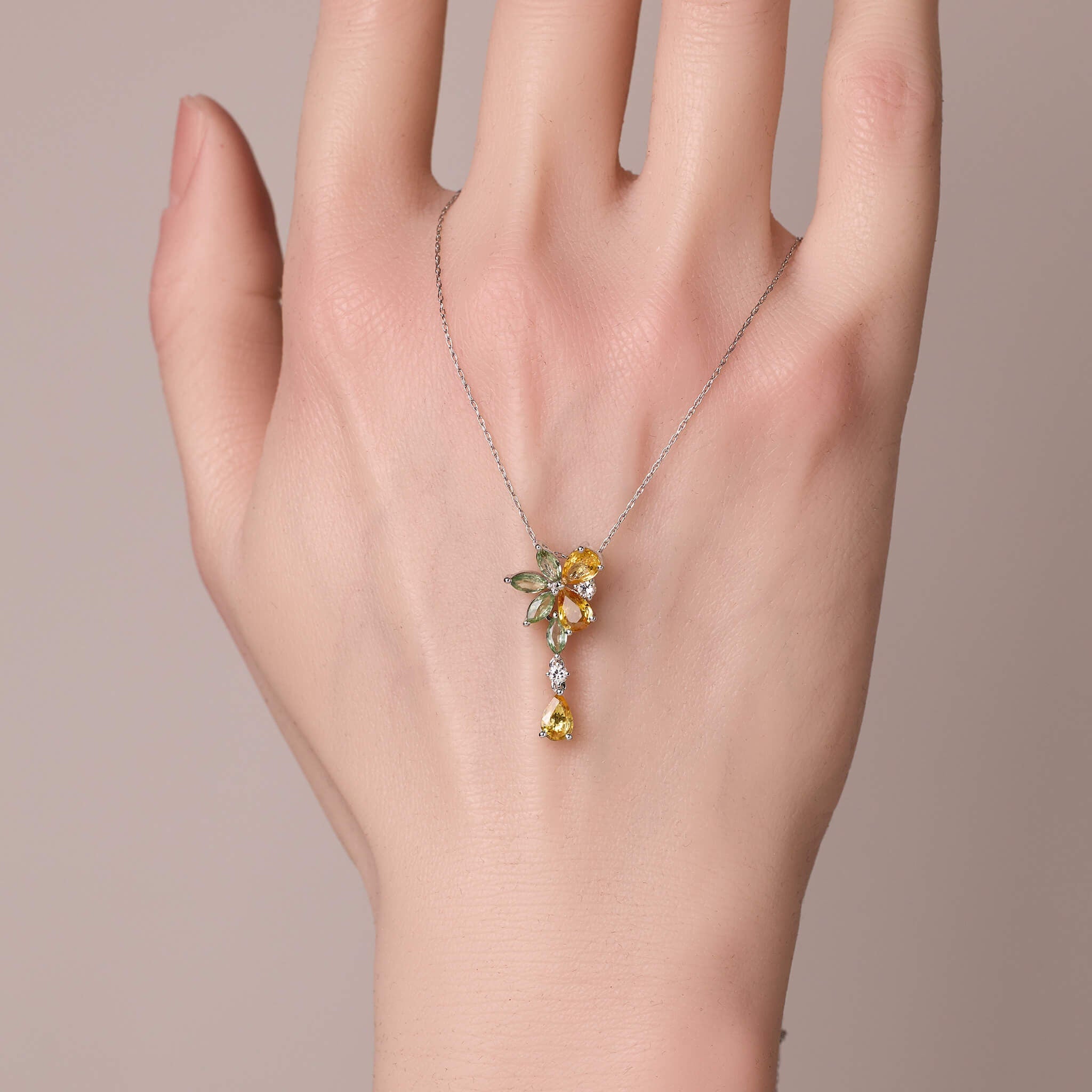 18K Gold Nature Diamond & Fancy Sapphire Drop Pendant - Jewelry And Store