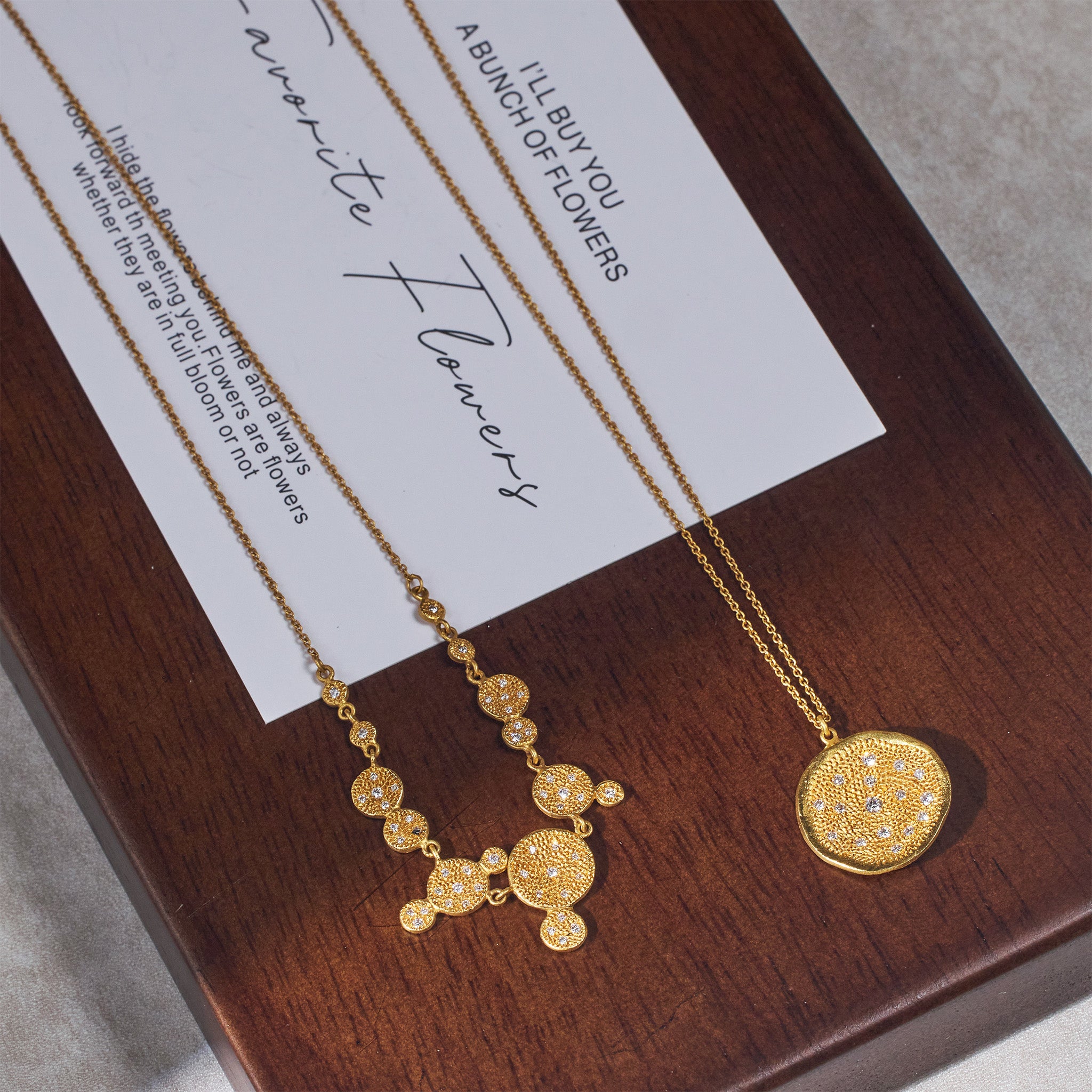 14K Gold Hammered Multi - Disc Necklace with Natural Diamonds - Jewelry And Store