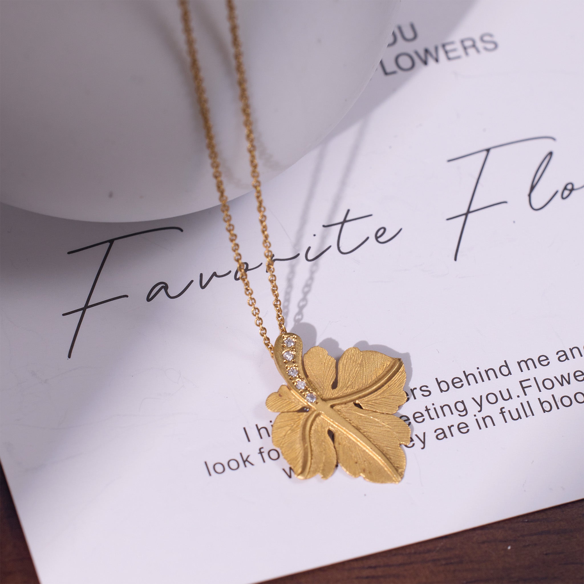 Nature - Inspired 14K Matte Gold Leaf Pendant with Natural Diamonds - Jewelry And Store