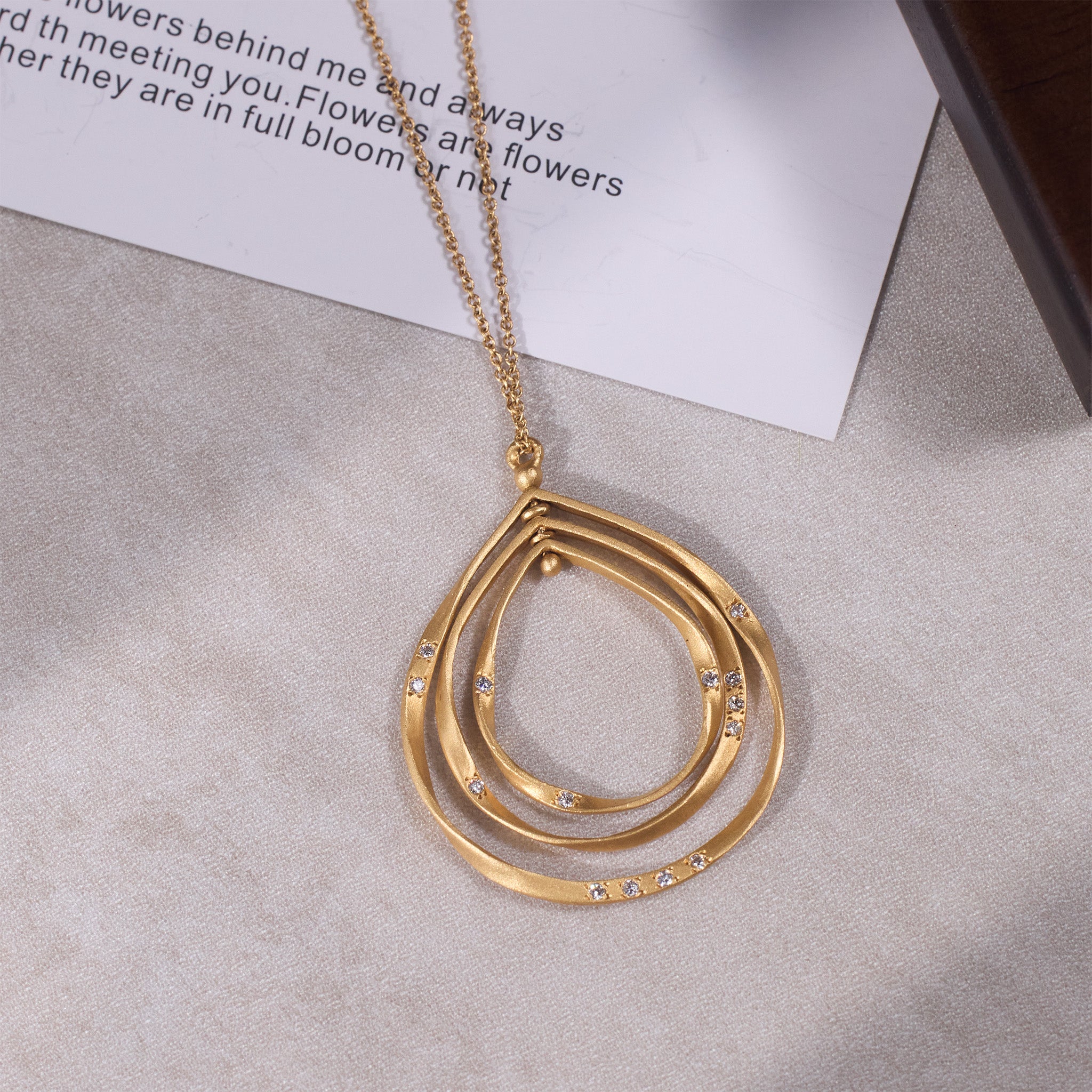 14K Matte Gold Galaxy - Inspired Rotatable Teardrop Pendant with Natural Diamonds - Jewelry And Store