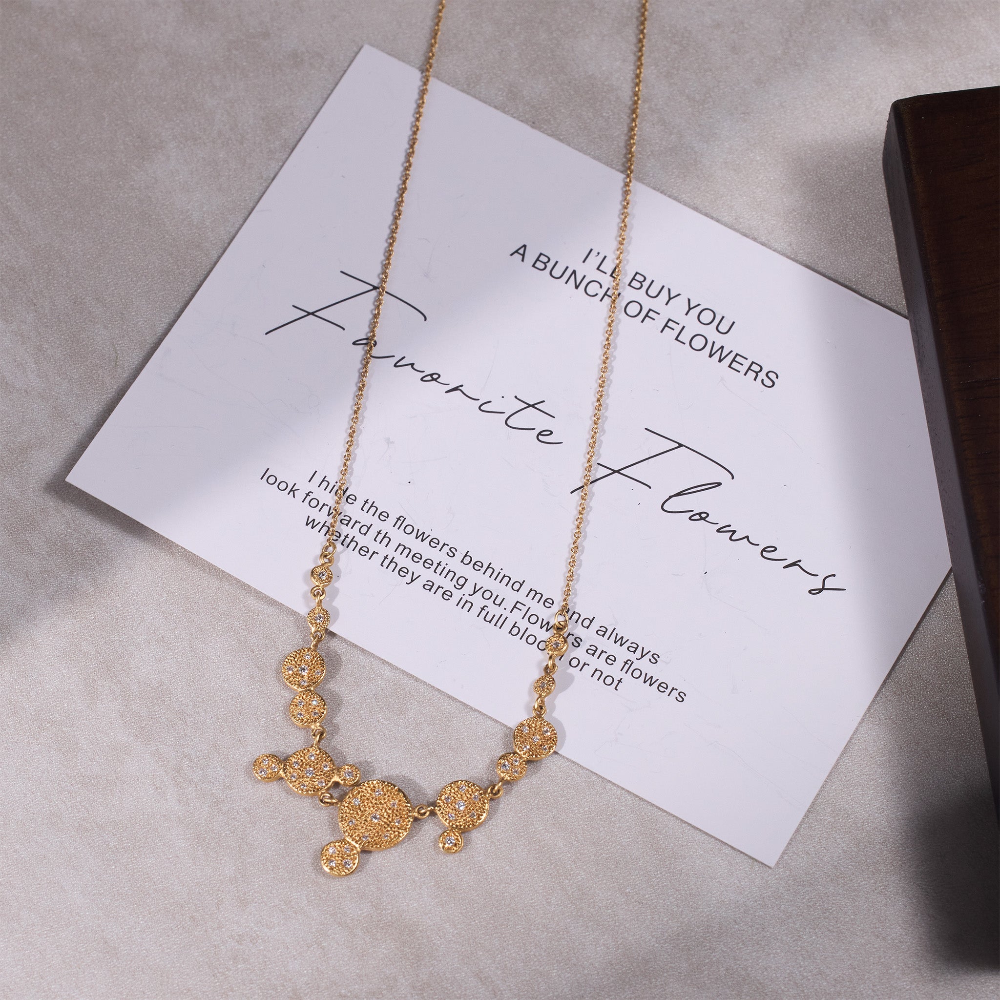 14K Gold Hammered Multi - Disc Necklace with Natural Diamonds - Jewelry And Store
