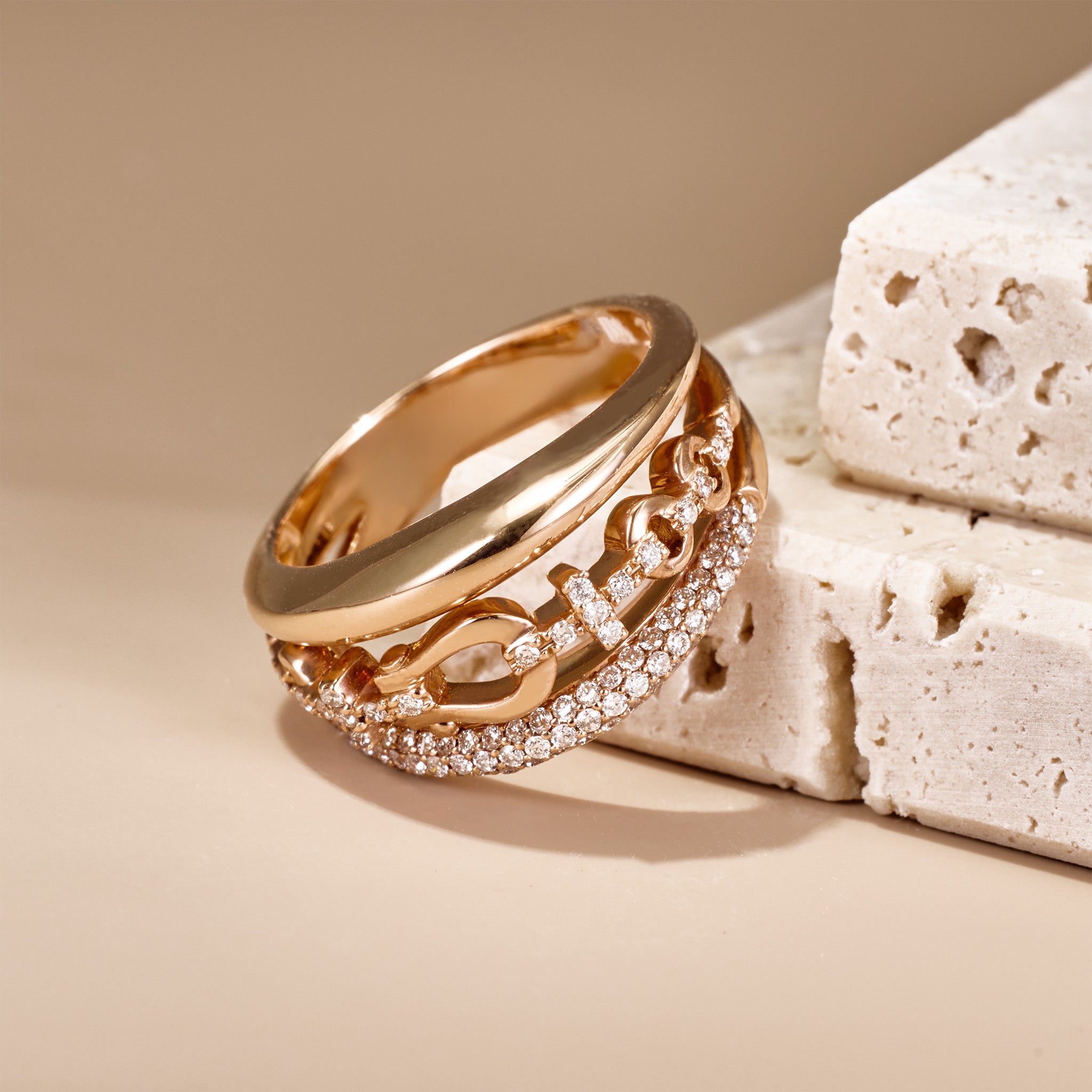 18K Rose Gold Diamond Horseshoe Cocktail Ring - Jewelry And Store