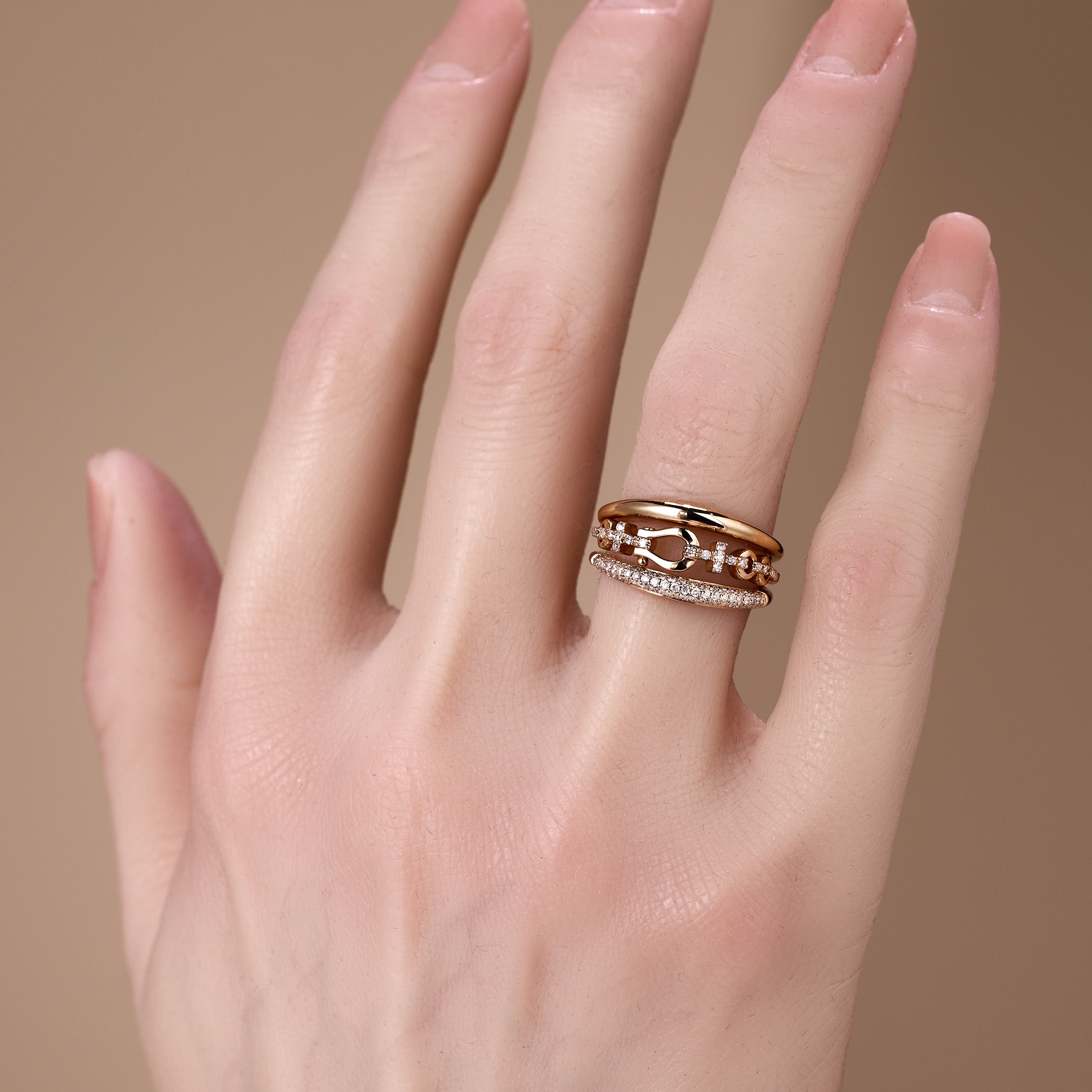 18K Rose Gold Diamond Horseshoe Cocktail Ring - Jewelry And Store