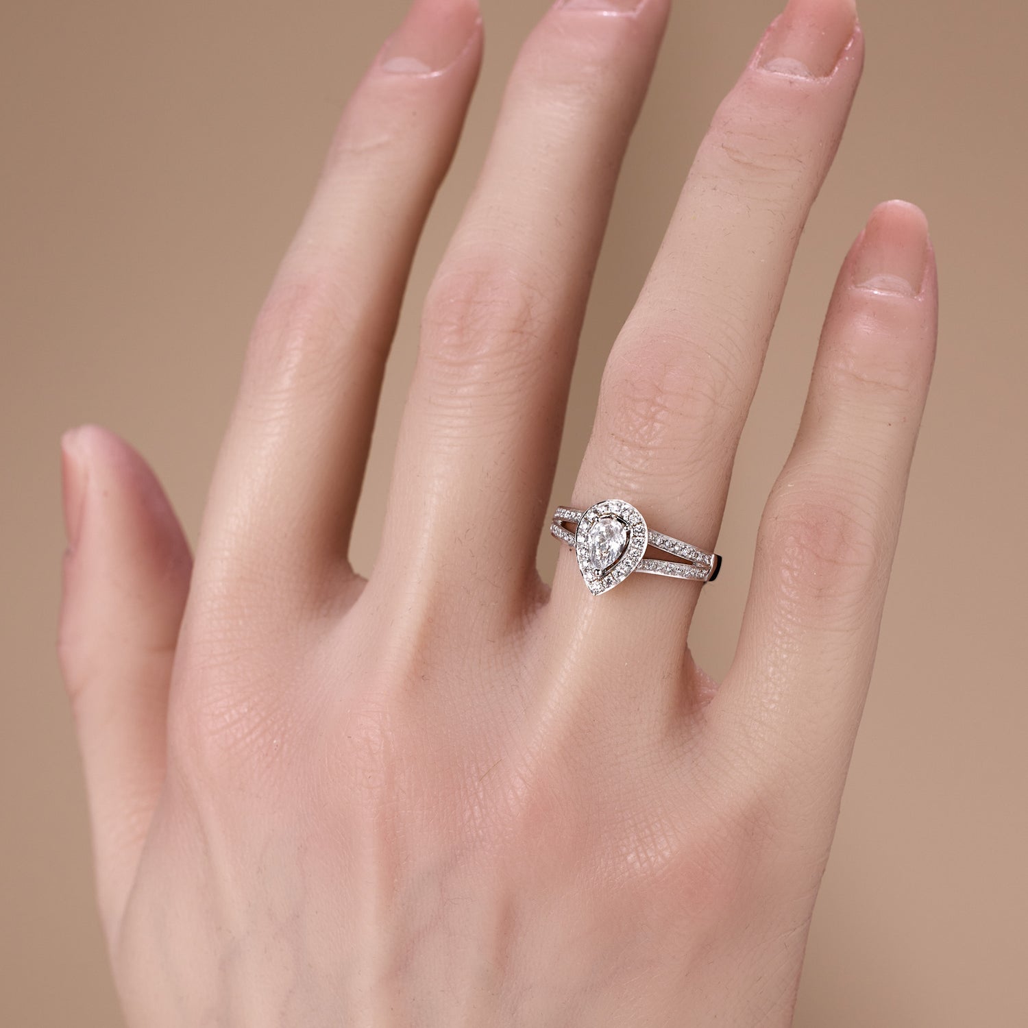 0.69ct.tw. Pear - Shaped Diamond Halo Engagement Ring in 18K White Gold - Jewelry And Store