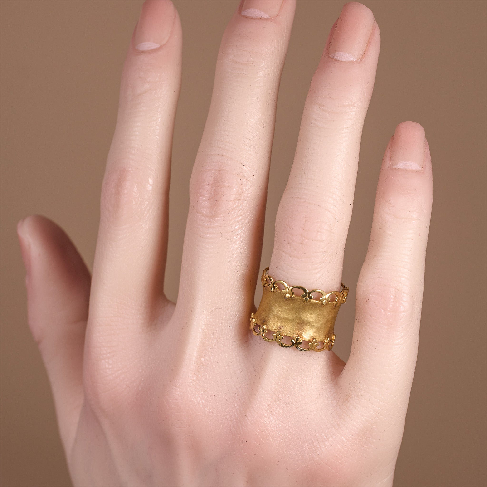 14K Matte Gold Crown - Inspired Wide Band Ring - JewelryAndStore