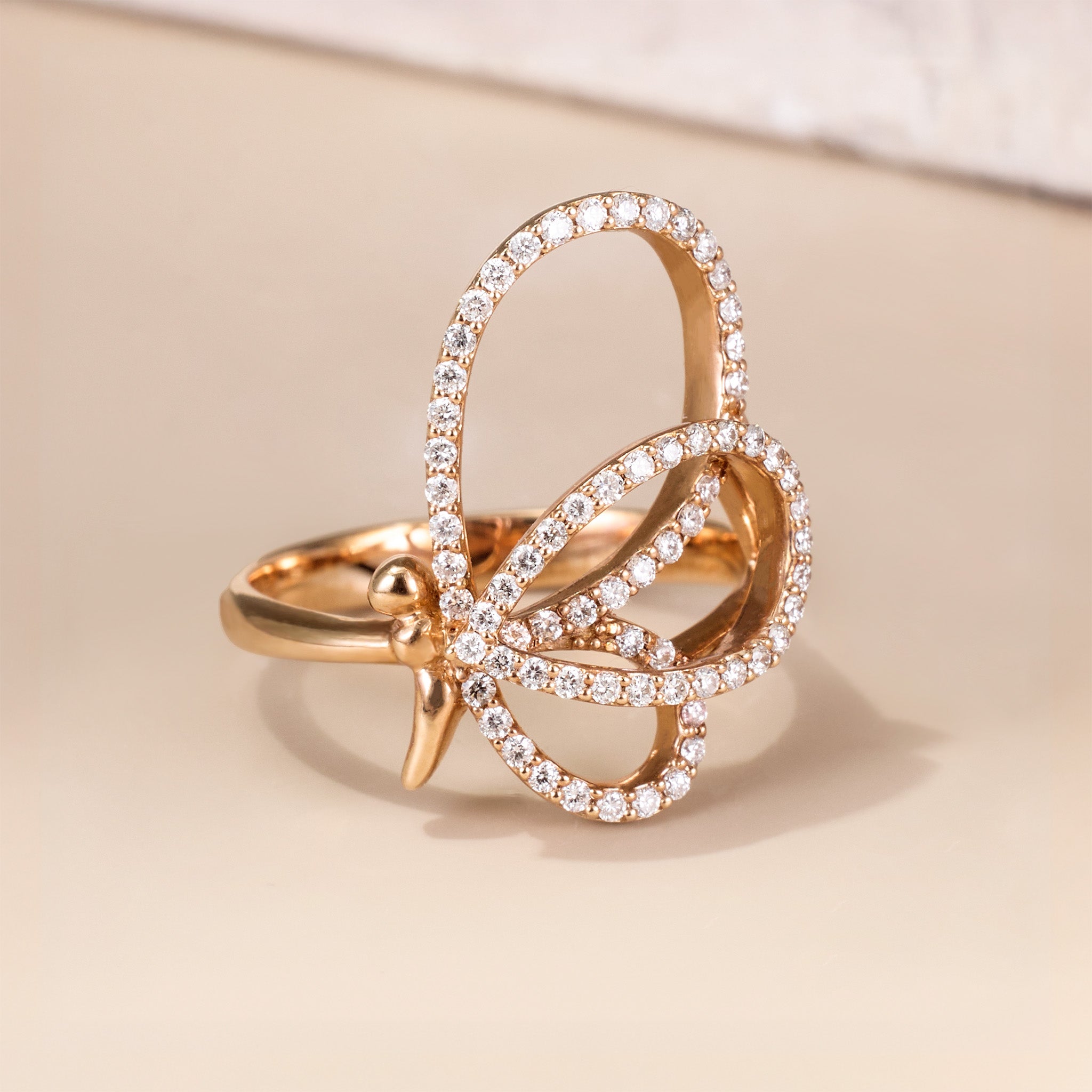 18K Solid Gold Diamond Ribbon Ring - Jewelry And Store