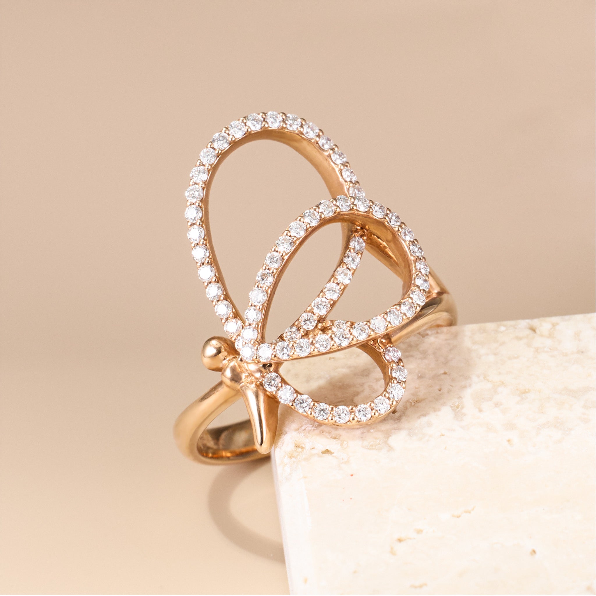 18K Solid Gold Diamond Ribbon Ring - Jewelry And Store