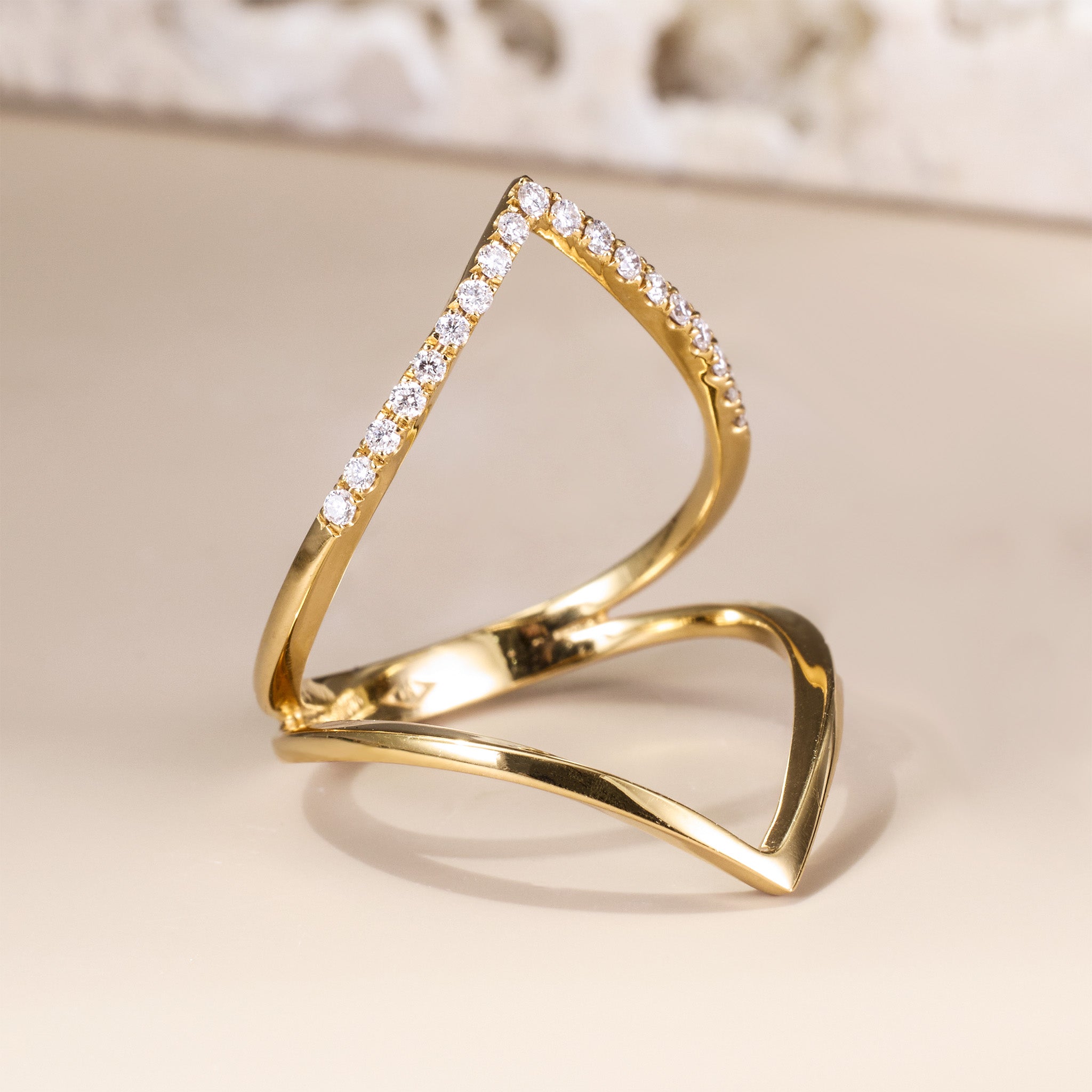 14K Gold Diamond Chevron Ring - Jewelry And Store