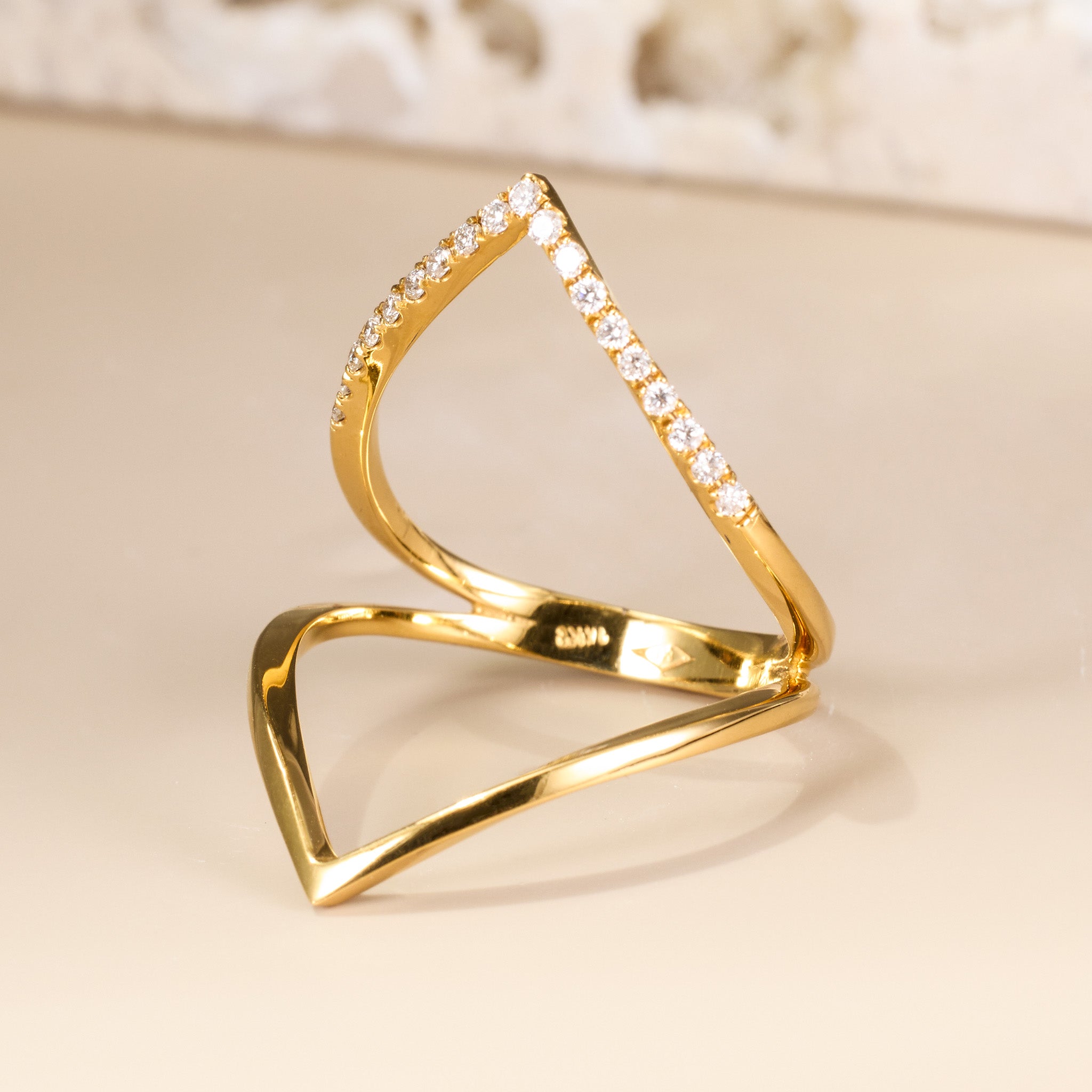 14K Gold Diamond Chevron Ring - Jewelry And Store