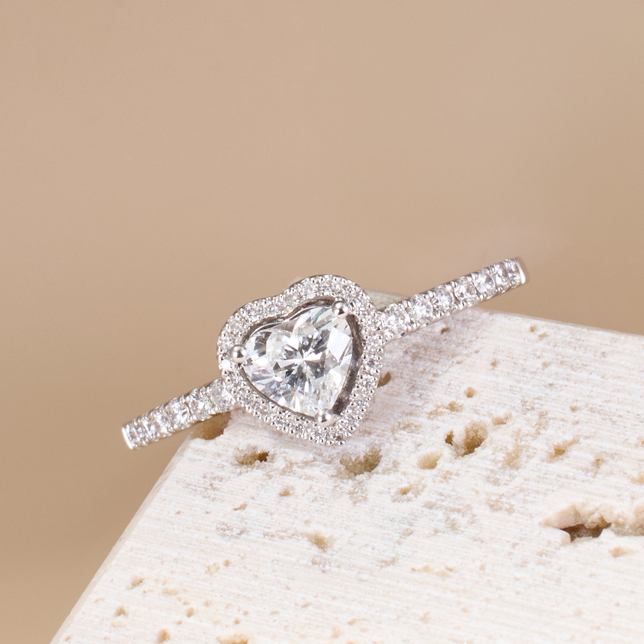 0.59ct.tw. Heart - Shaped Diamond Halo Ring in 18K White Gold - Jewelry And Store