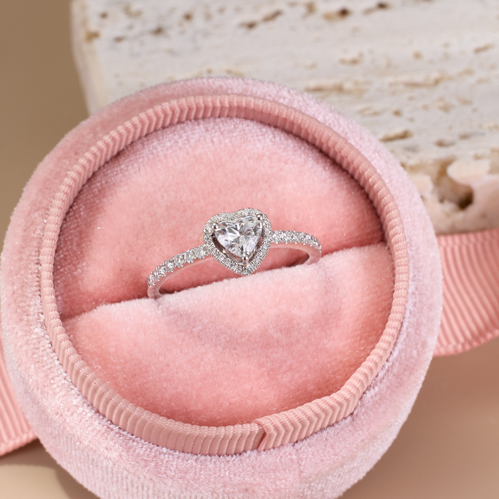 0.59ct.tw. Heart - Shaped Diamond Halo Ring in 18K White Gold - Jewelry And Store