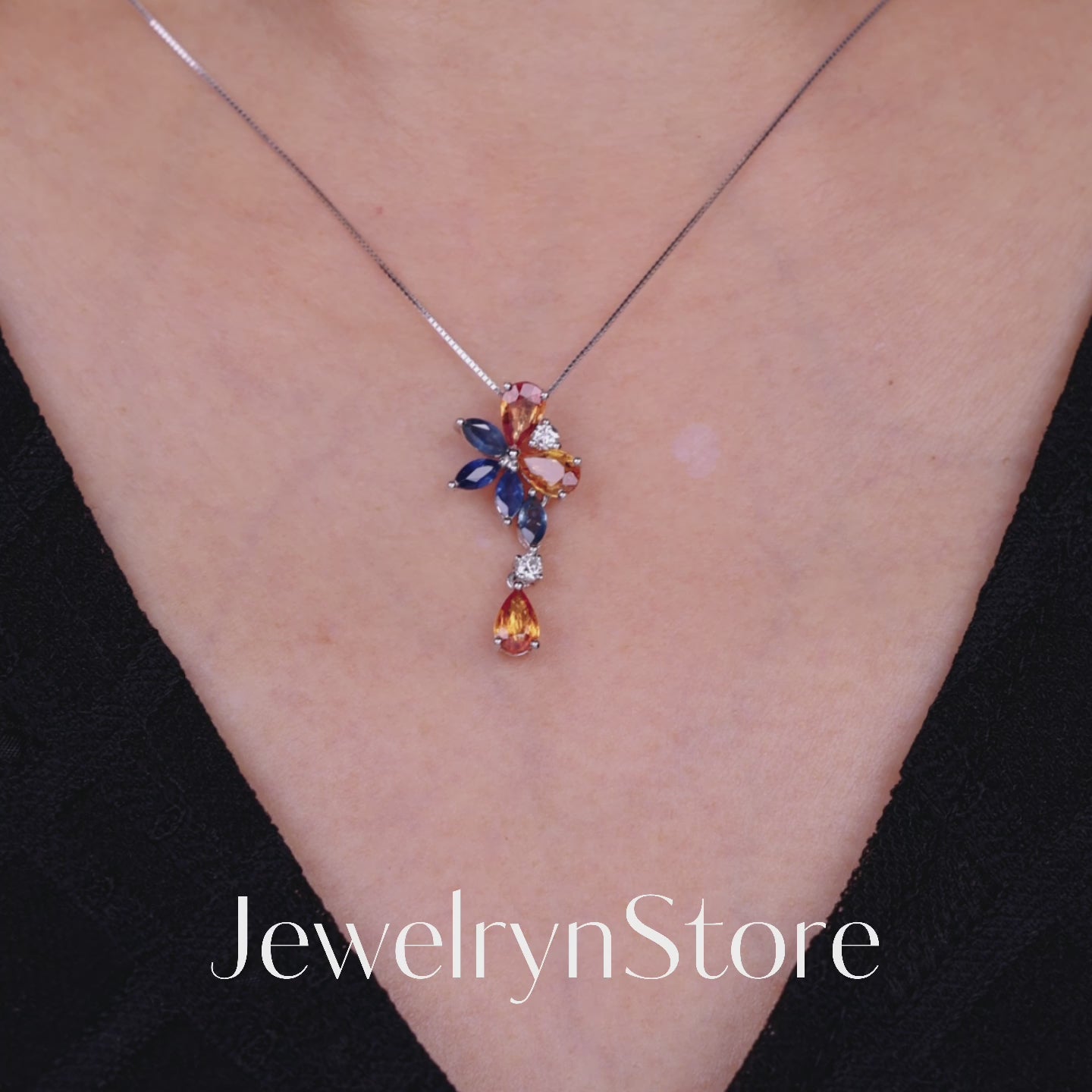 18K Gold Nature Diamond & Fancy Sapphire Drop Pendant