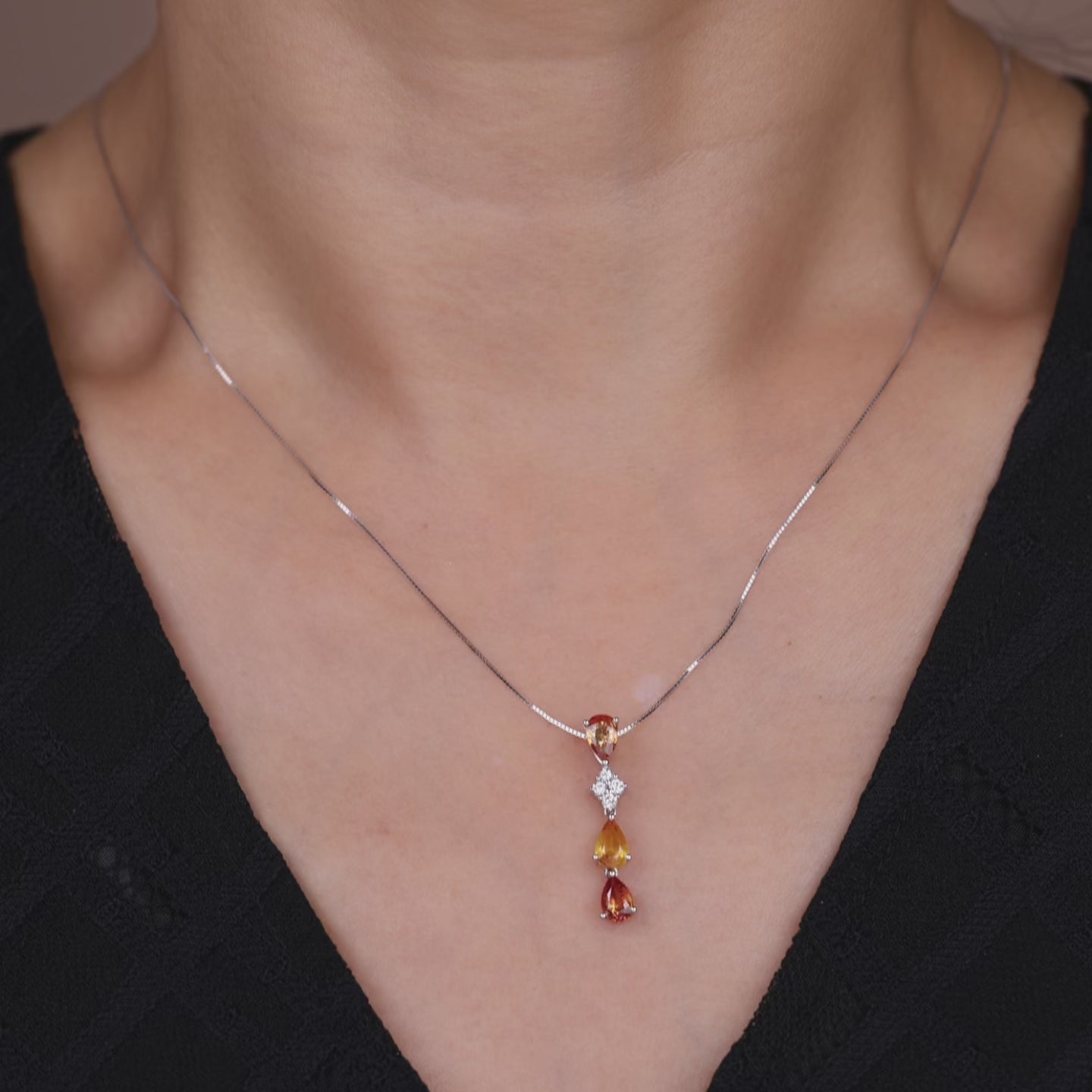 18K Gold Nature Diamond & Fancy Sapphire Drop Pendant