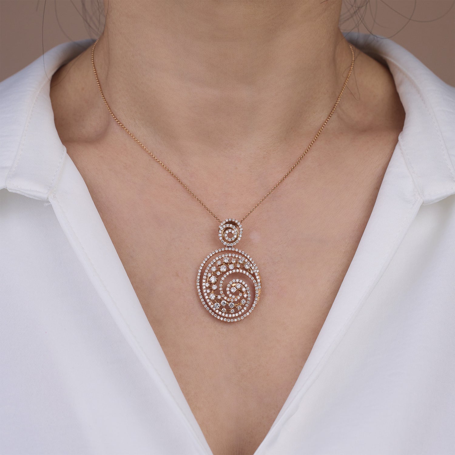 18K Rose Gold Natural Diamond Spiral Pendant