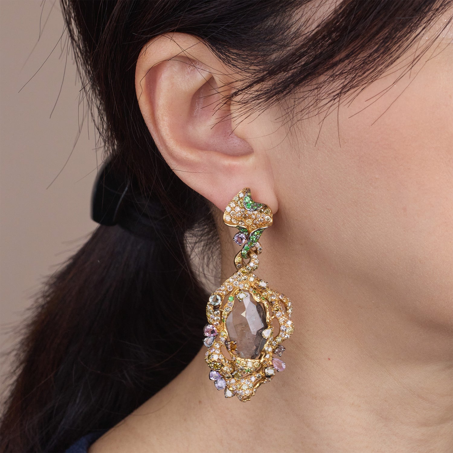 18K Gold Color Sapphire and Diamond Party Earrings