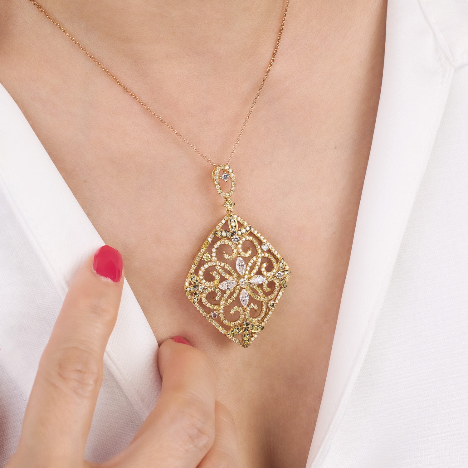 18K Yellow Gold Art Deco Pendant with Natural Diamonds from JewelryAndStore