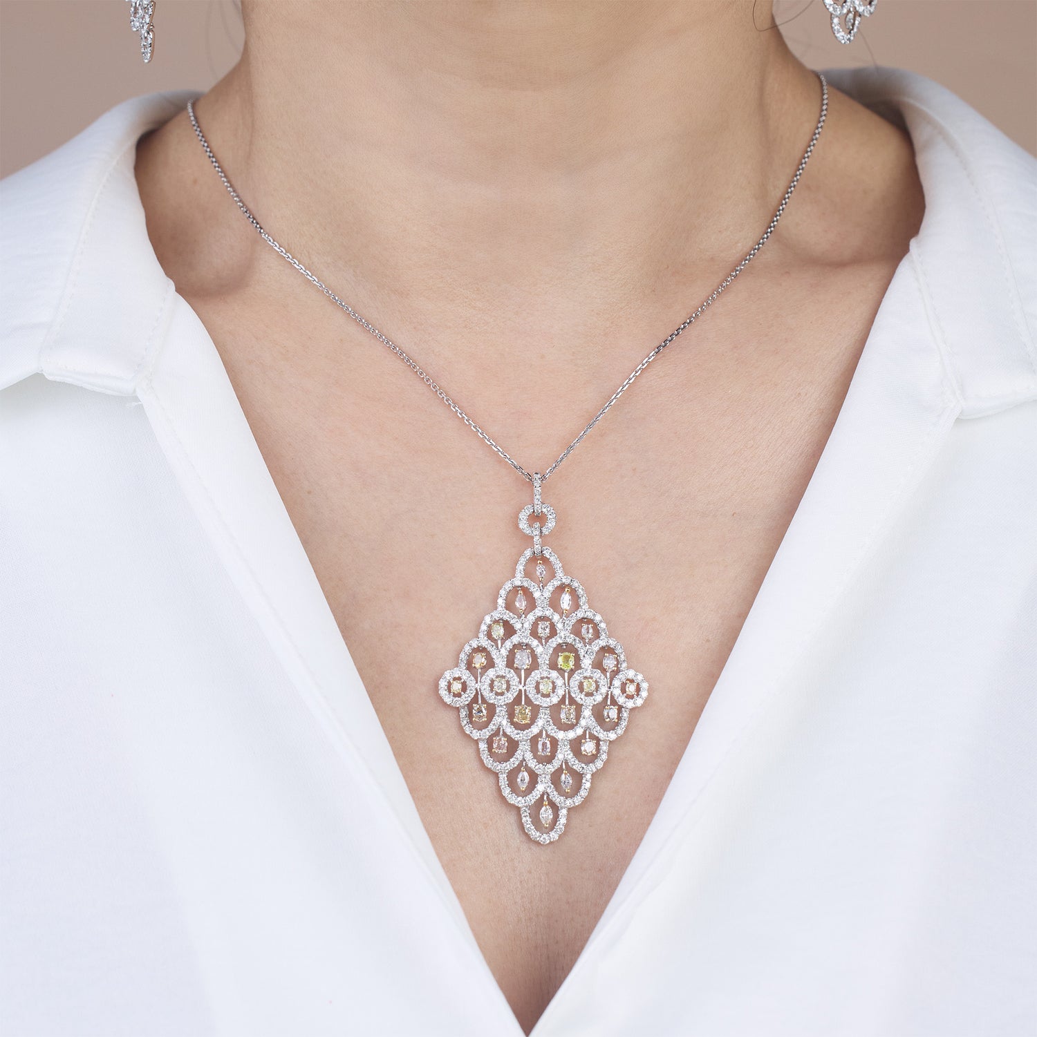 18K Gold Art Deco Diamond Lattice Statement Pendant