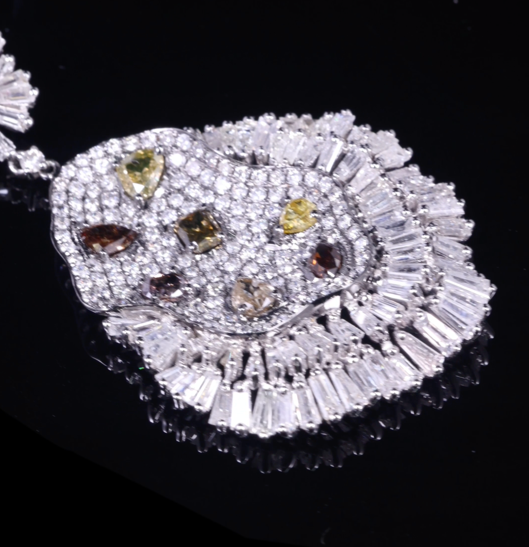 18K White Gold Art Deco Pendant with Natural Diamonds from Bri-Star