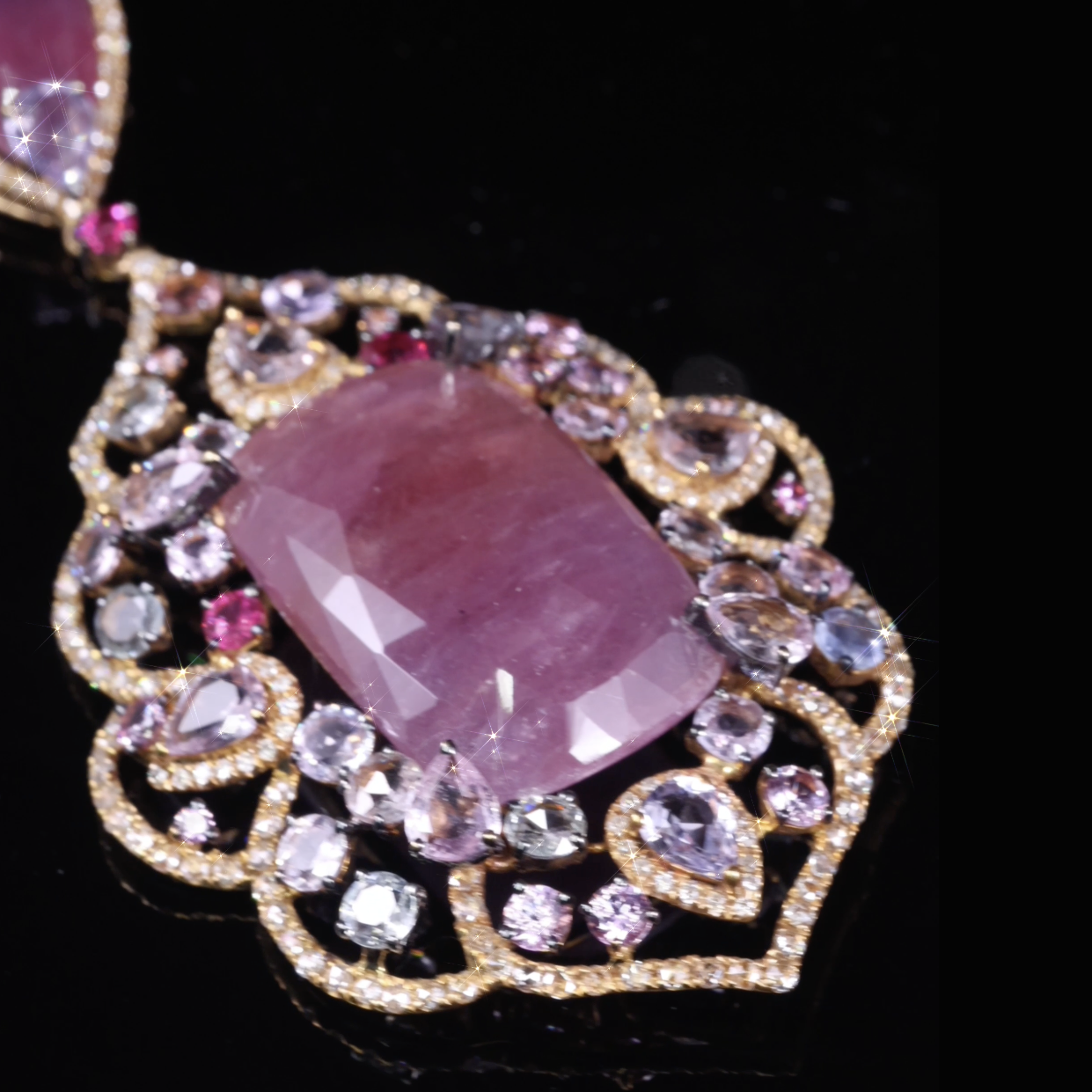18K Rose Gold Pendant with Pink Slice Sapphire and Color Diamonds from Bri-Star