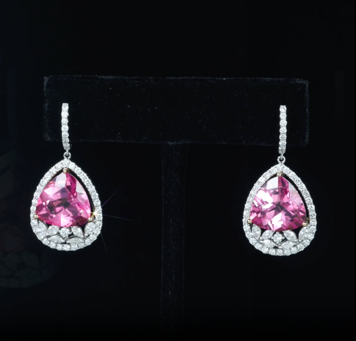 18K Gold Natural Pink Topaz and Diamond Earrings
