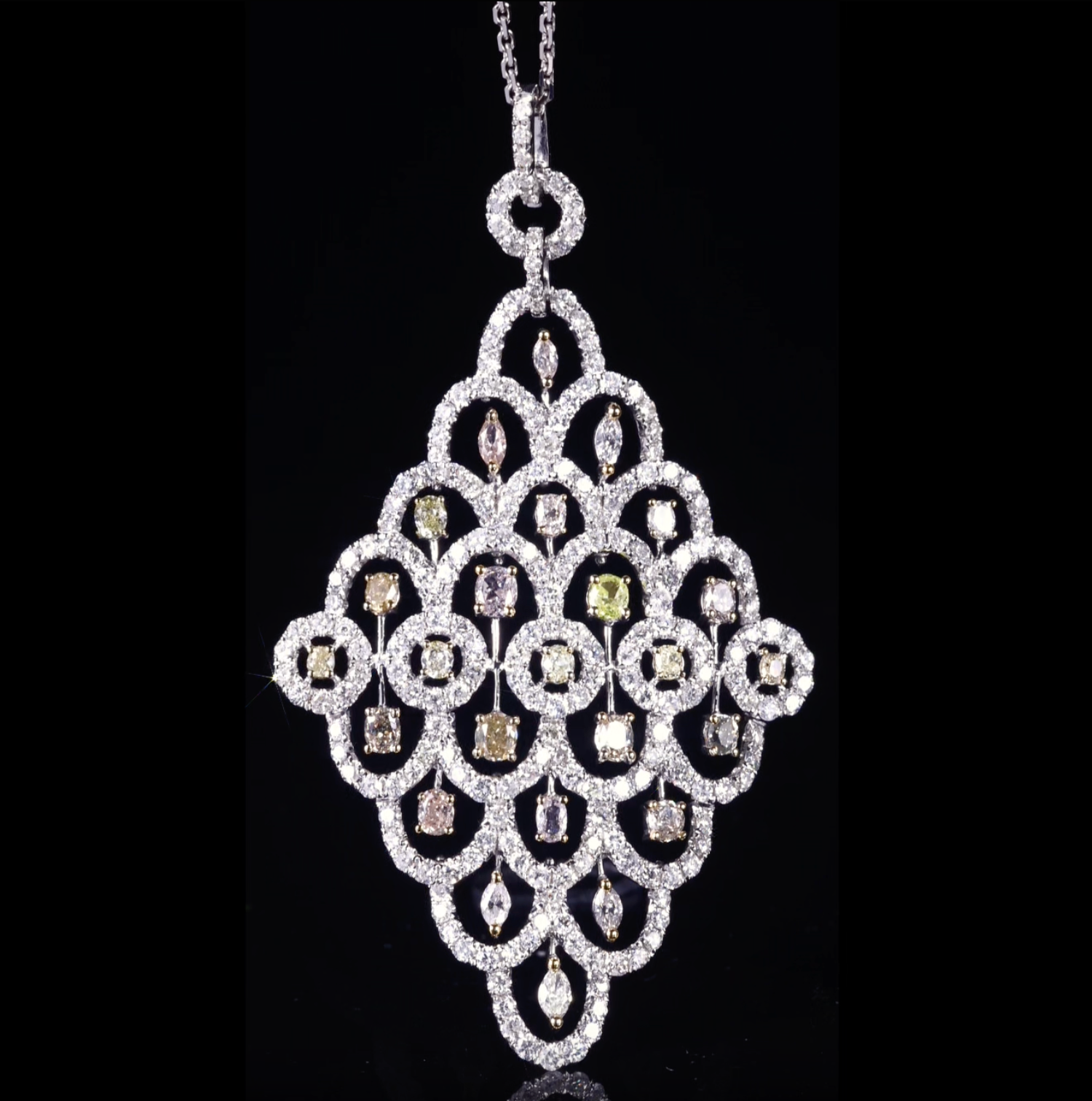 18K Gold Art Deco Diamond Lattice Statement Pendant