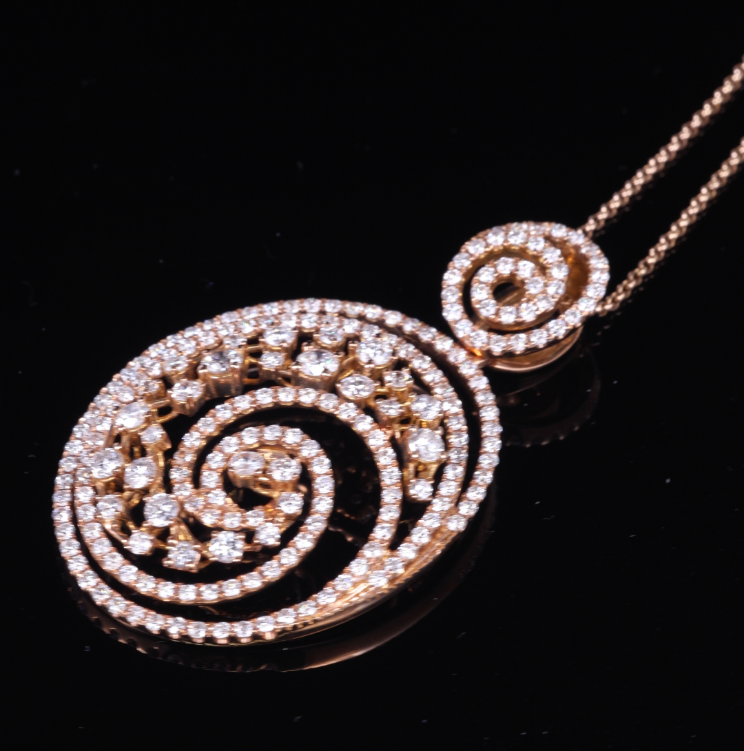 18K Rose Gold Natural Diamond Spiral Pendant