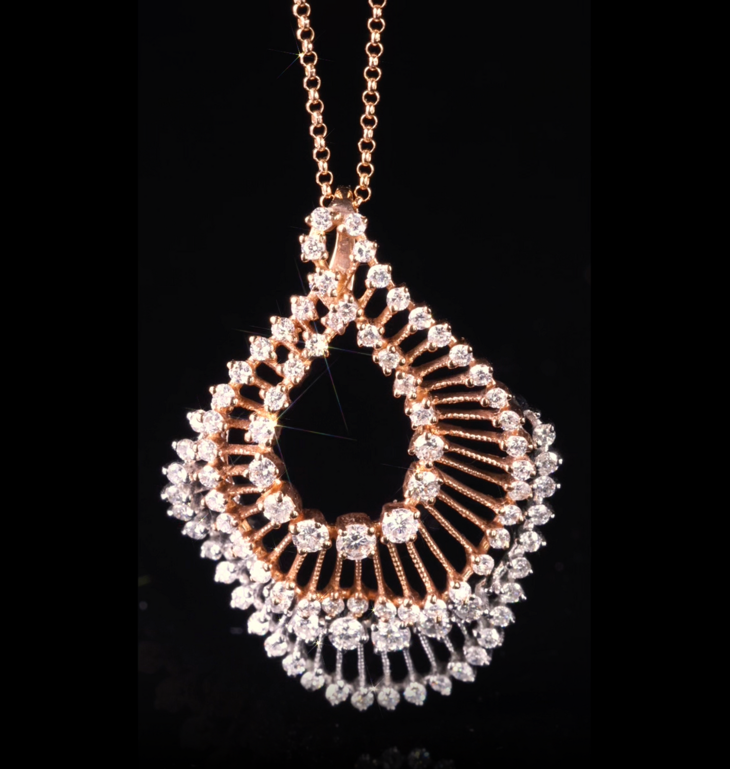 18K Gold Sunburst Pendant with Natural White Diamonds