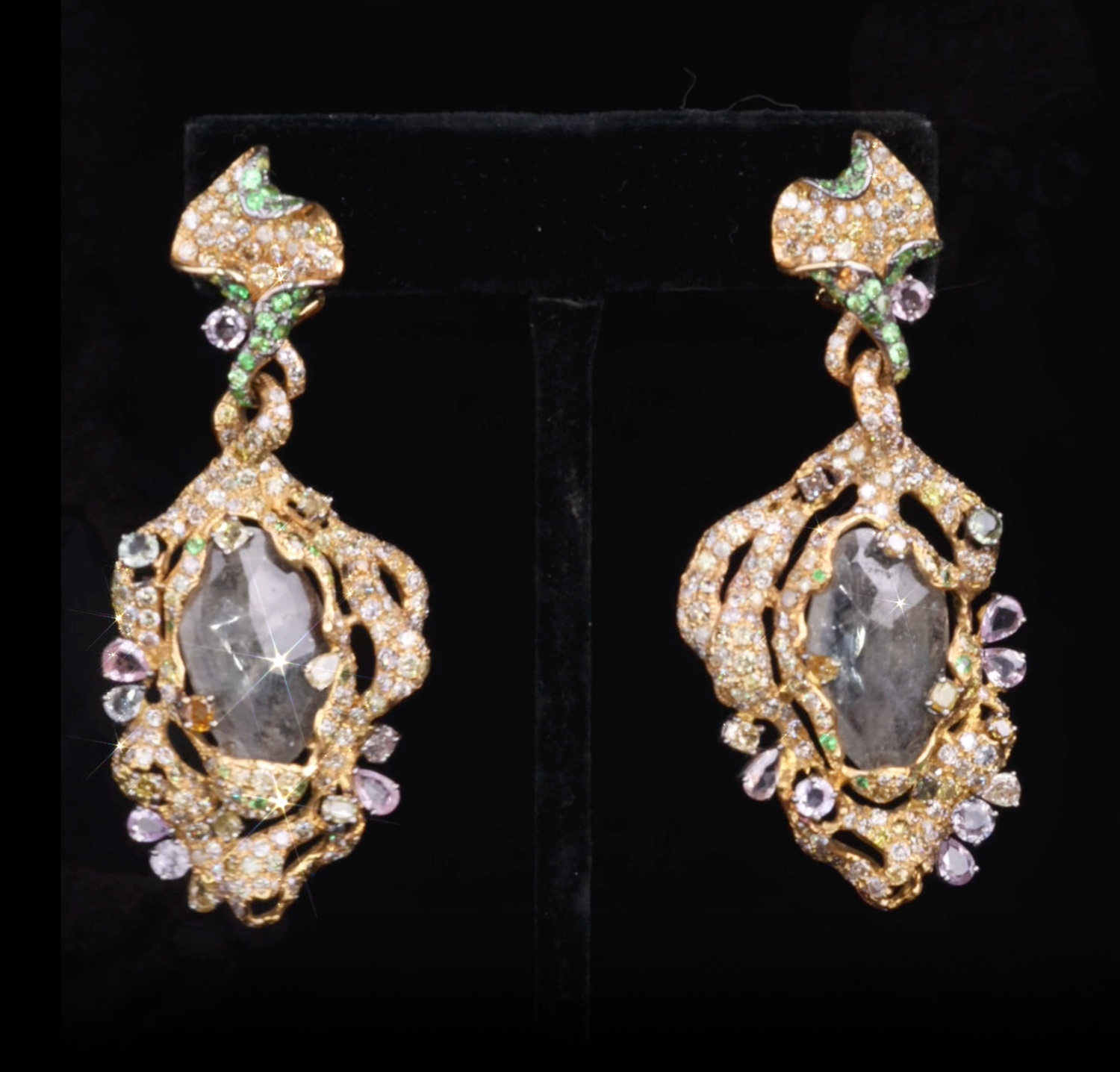 18K Gold Color Sapphire and Diamond Party Earrings