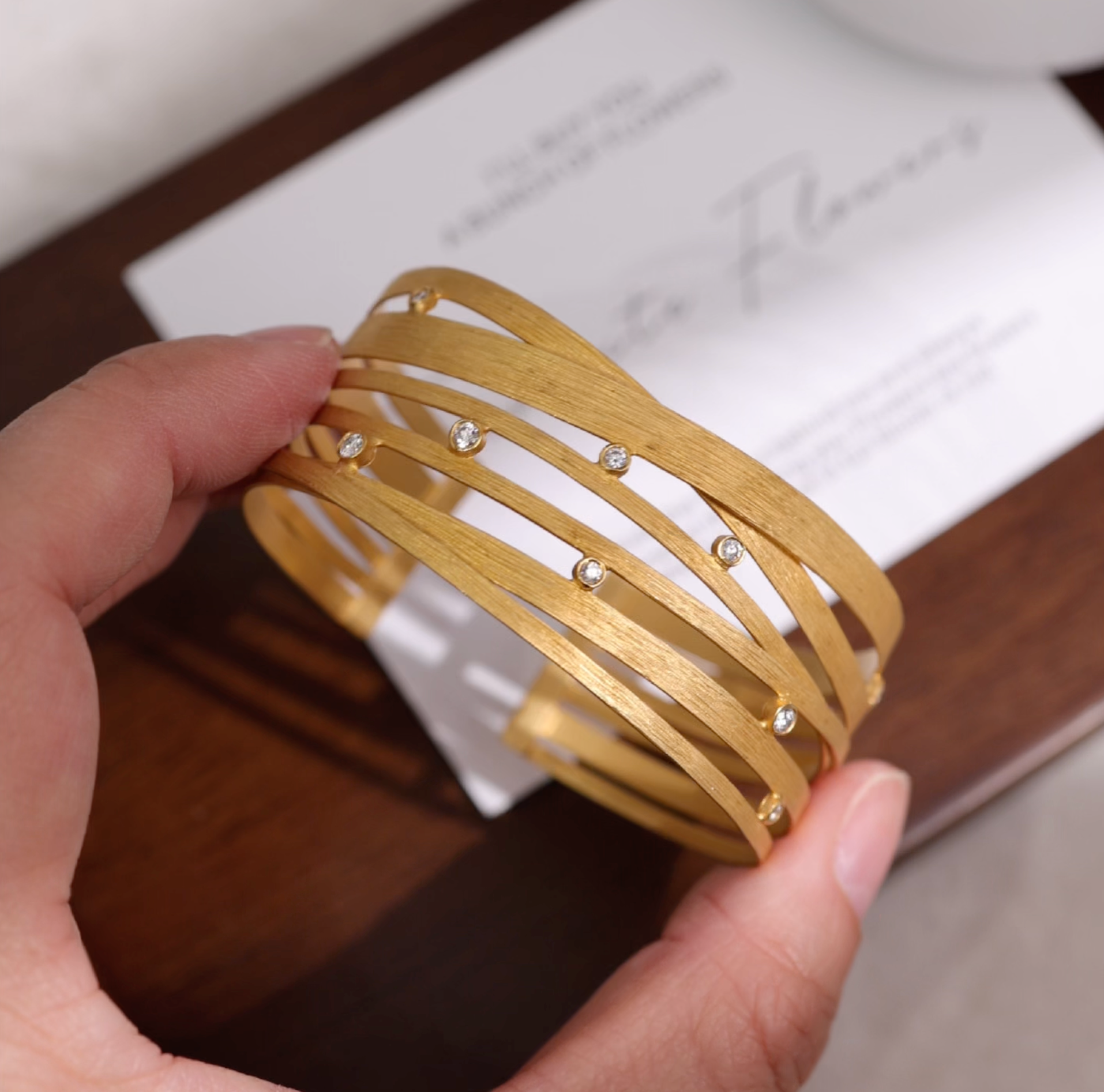 14K Gold Galaxy-Inspired Diamond Cuff Bangle with Hand-hammered Texture from JewelryandStore