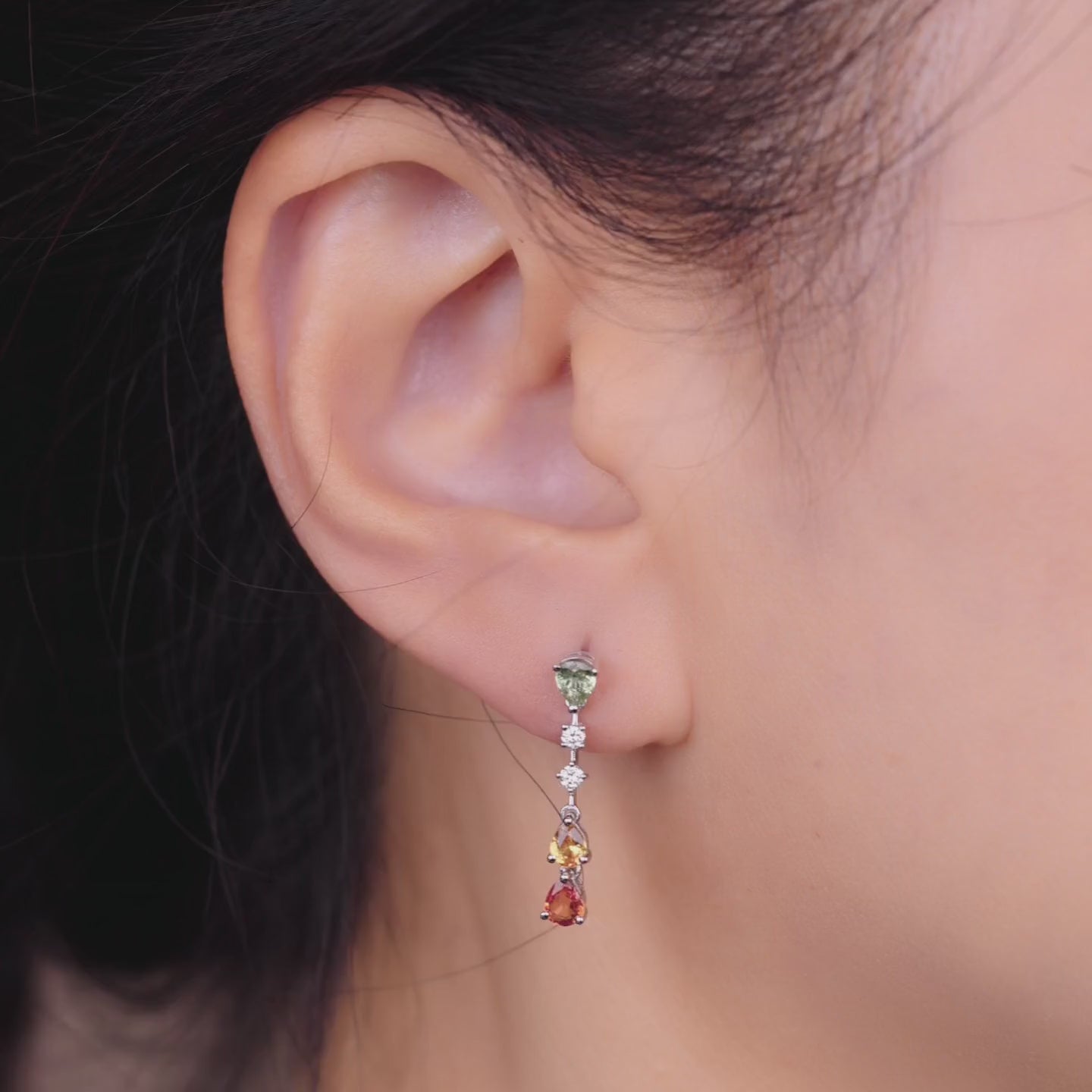 18K Gold Nature Diamond & Fancy Sapphire Drop Earrings