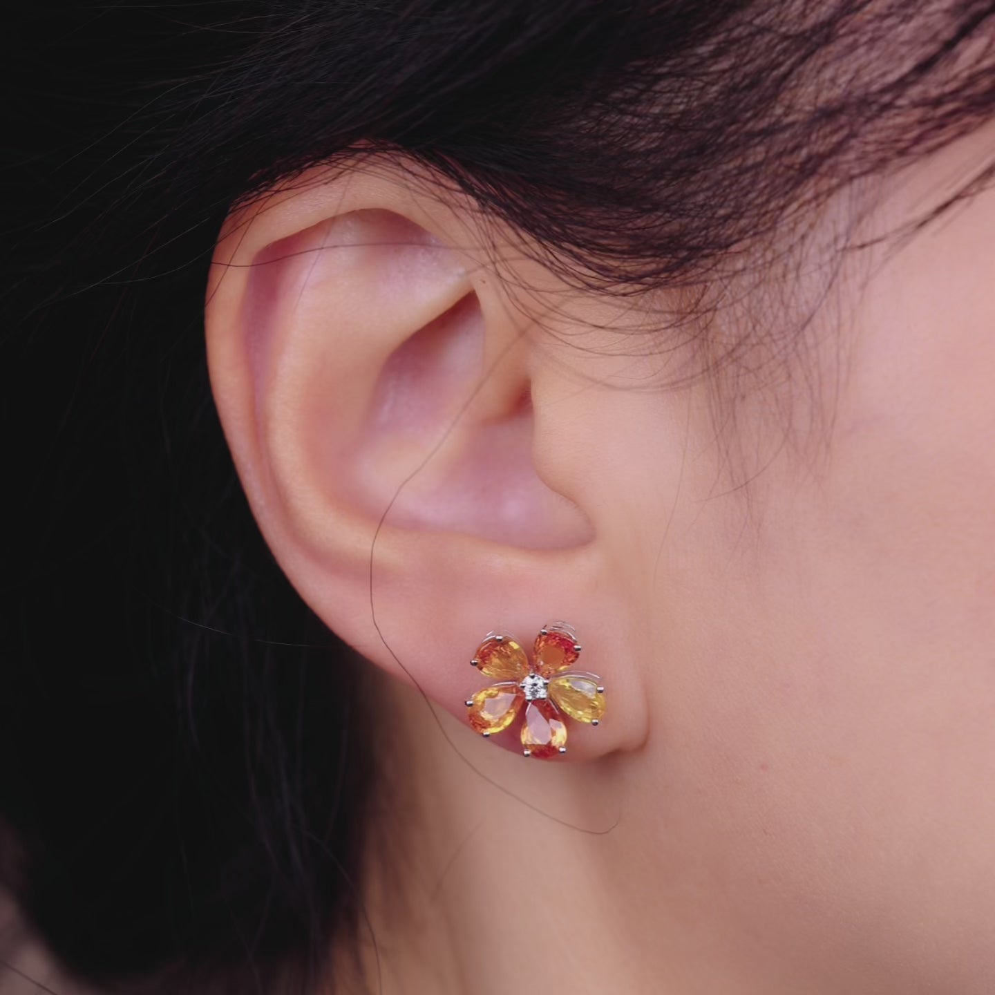 18K Gold Natural Fancy Sapphire and Diamond Flower Earrings