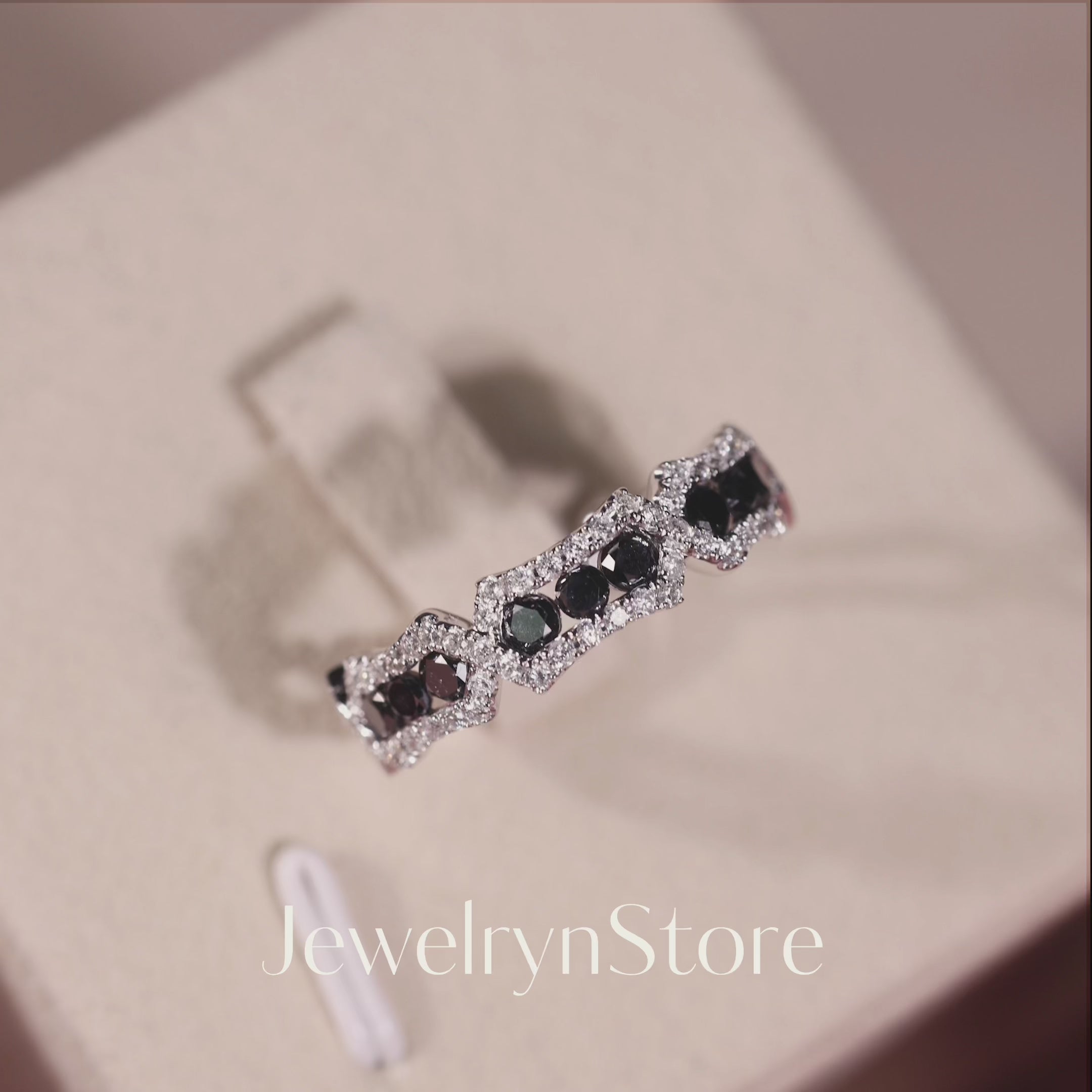 18K Gold Black and White Diamond Hexagonal Frame Ring
