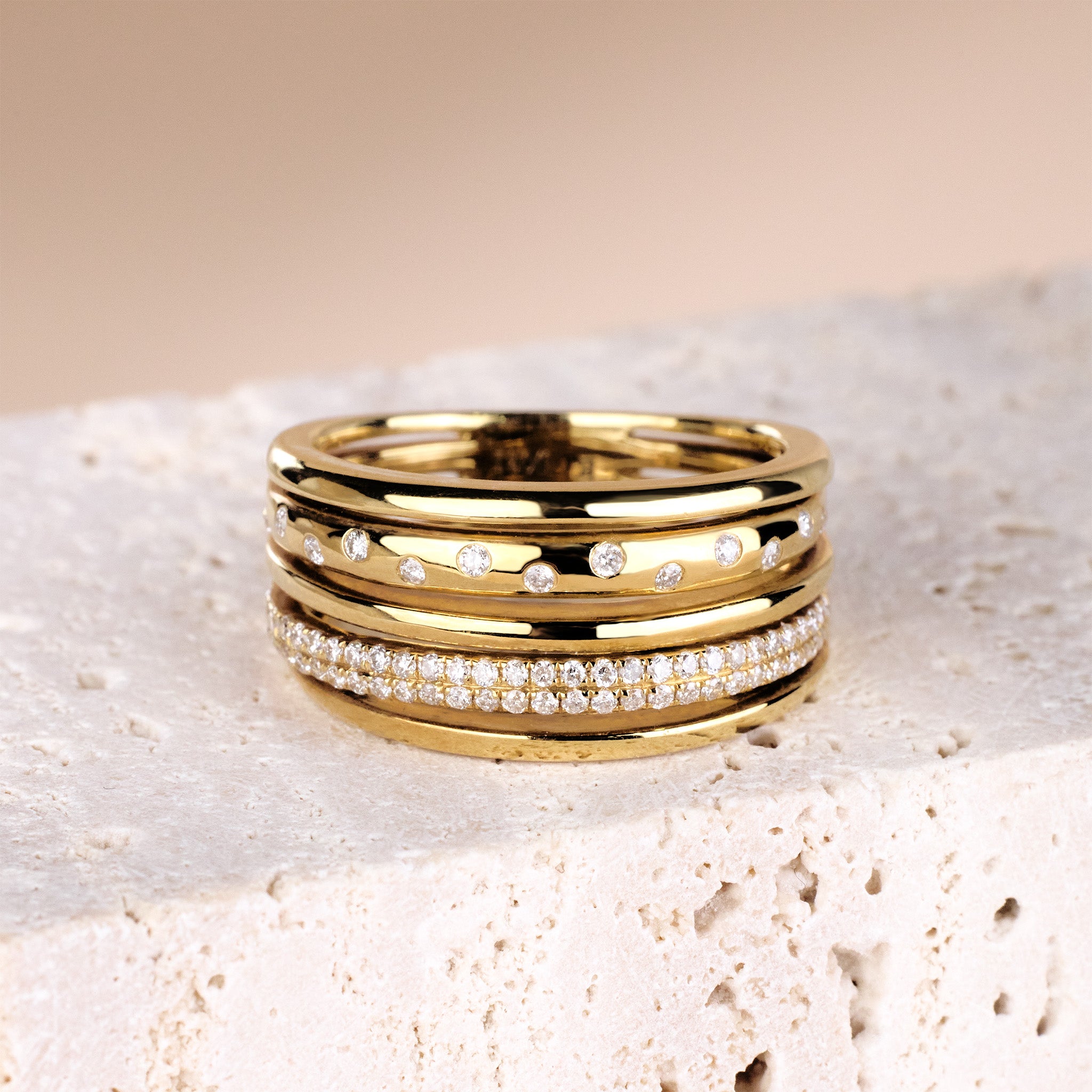 18K Gold Layered Starry Diamond Ring - Jewelry And Store