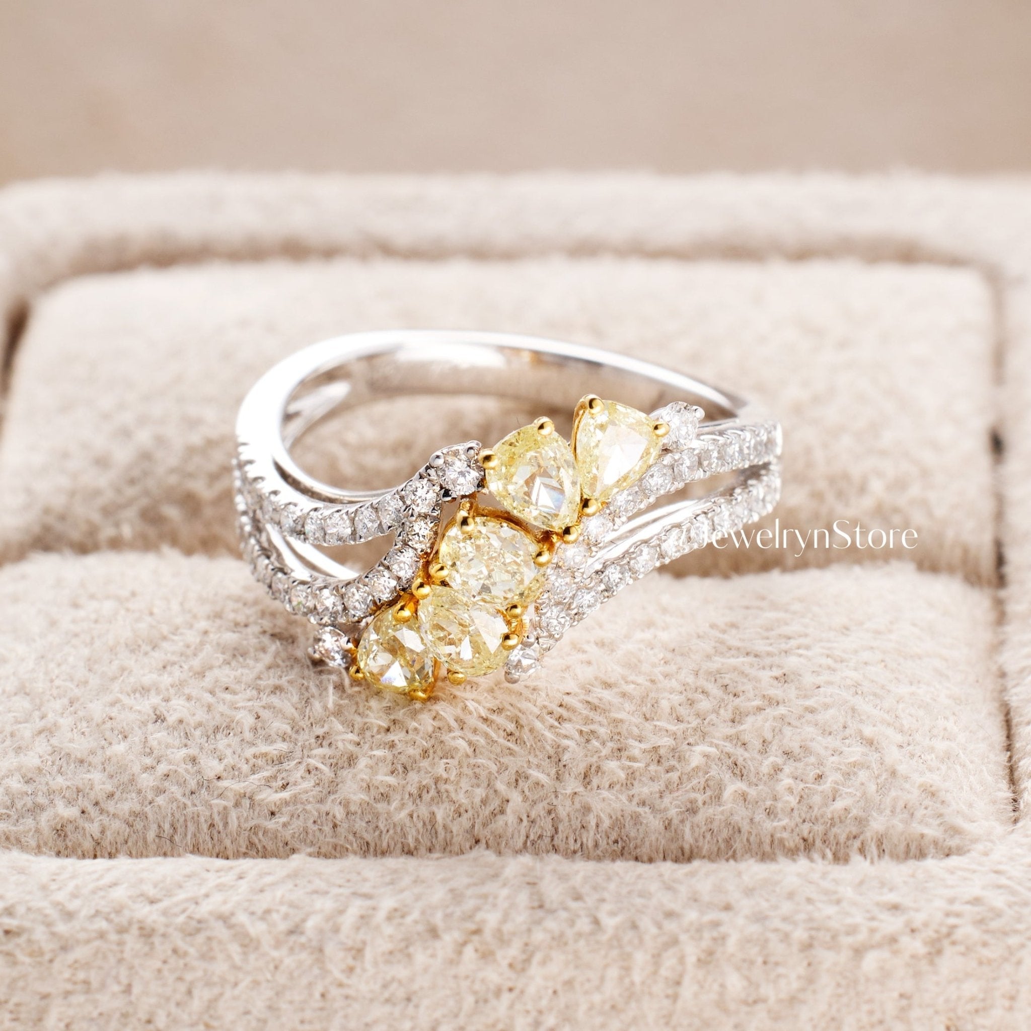 18K Gold Natural Yellow Diamond Twist Shank Ring from JewelryandStore