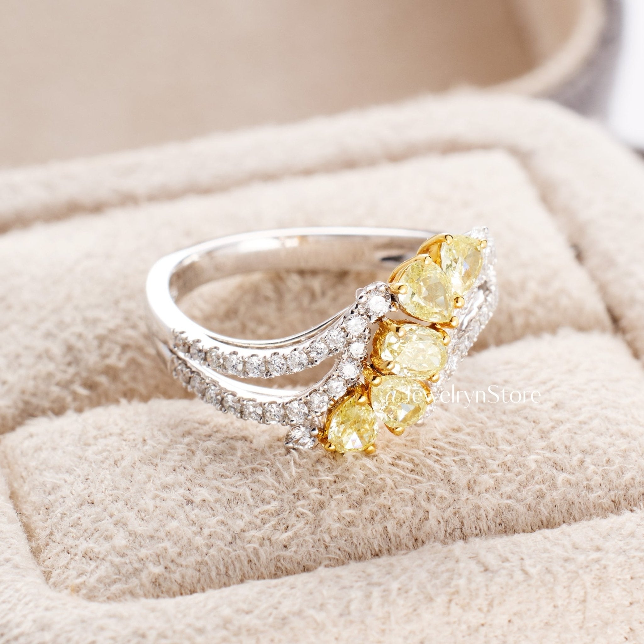 18K Gold Natural Yellow Diamond Twist Shank Ring from JewelryandStore