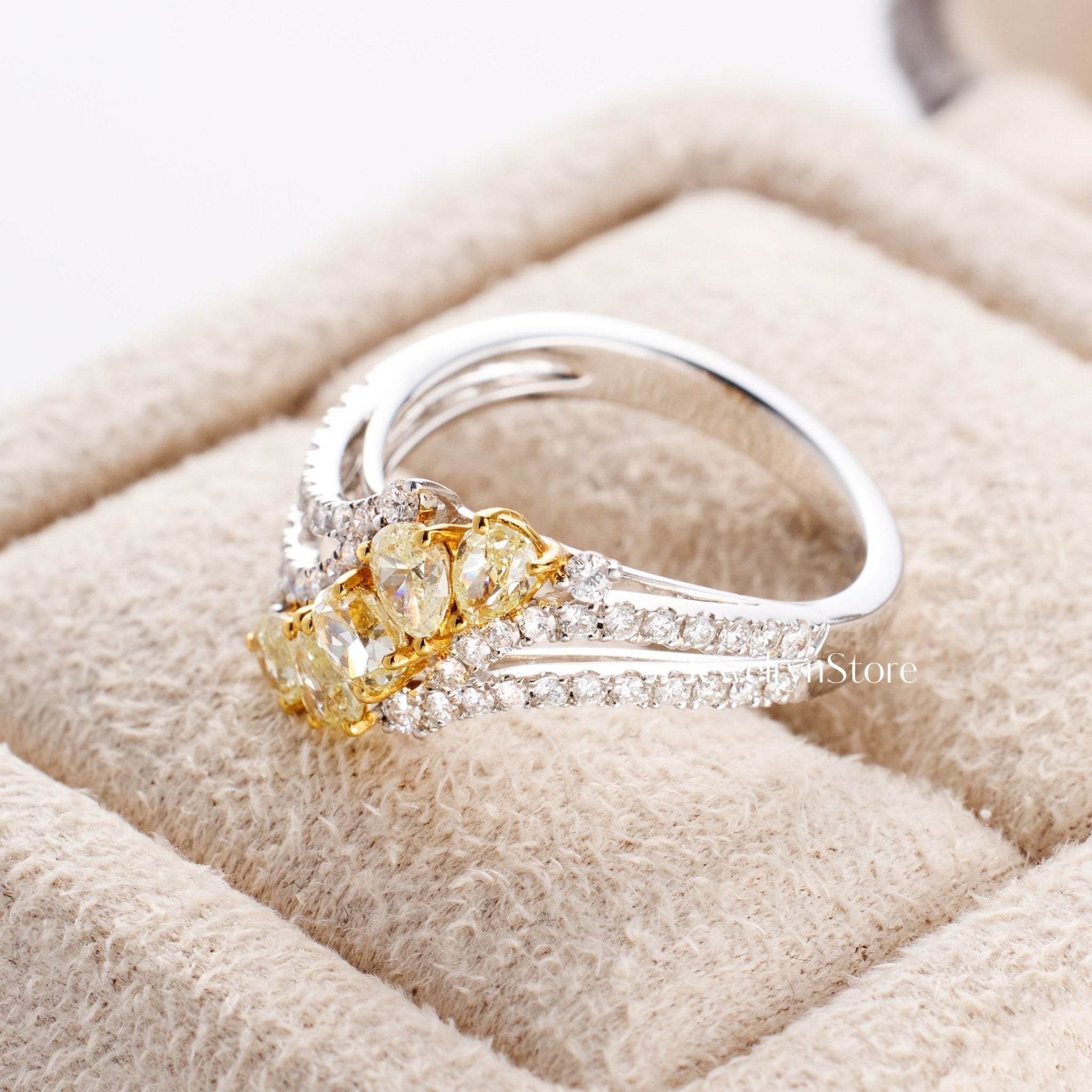 18K Gold Natural Yellow Diamond Twist Shank Ring from JewelryandStore