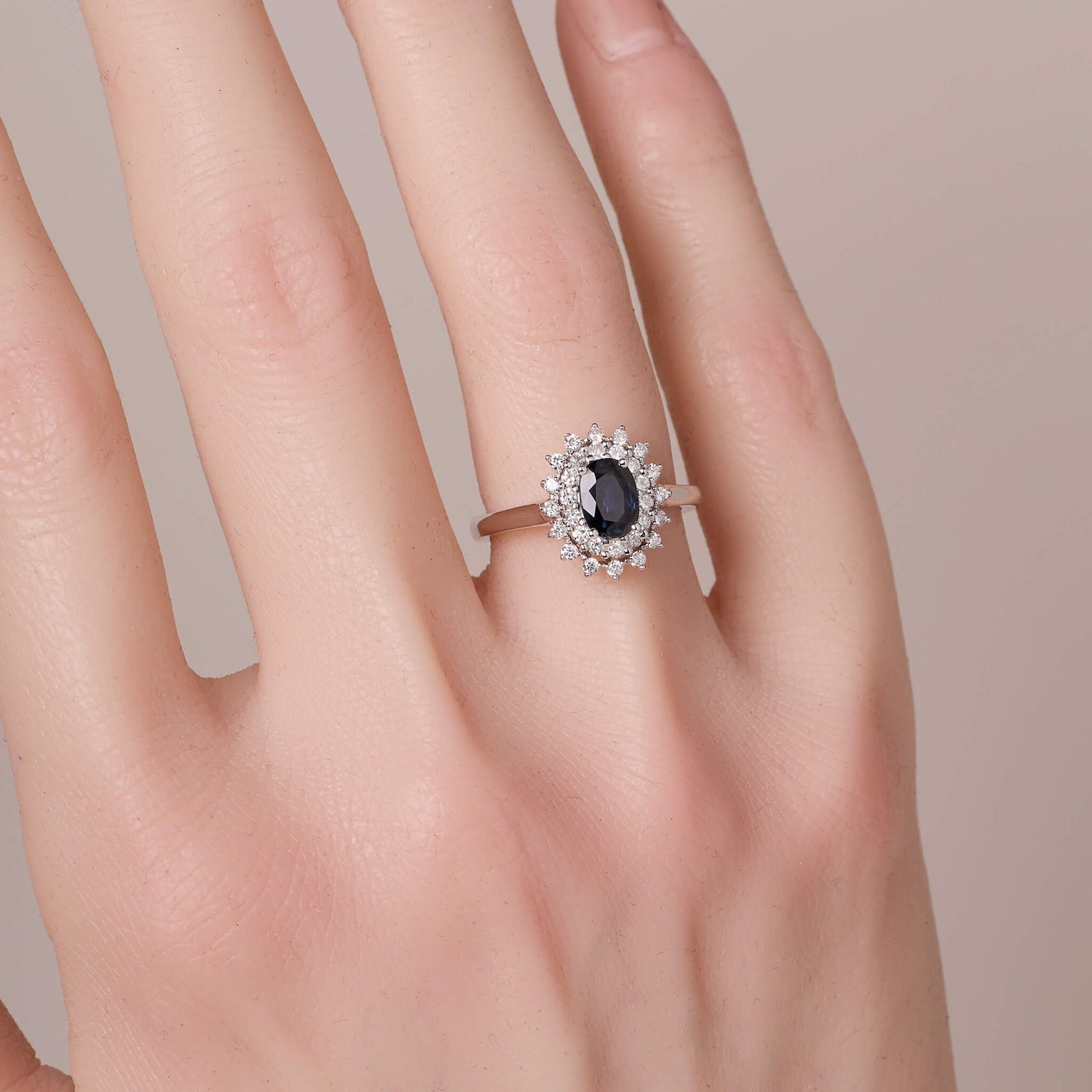 0.81ct.tw. Natural Blue Sapphire Halo Diamond Ring - Jewelry And Store